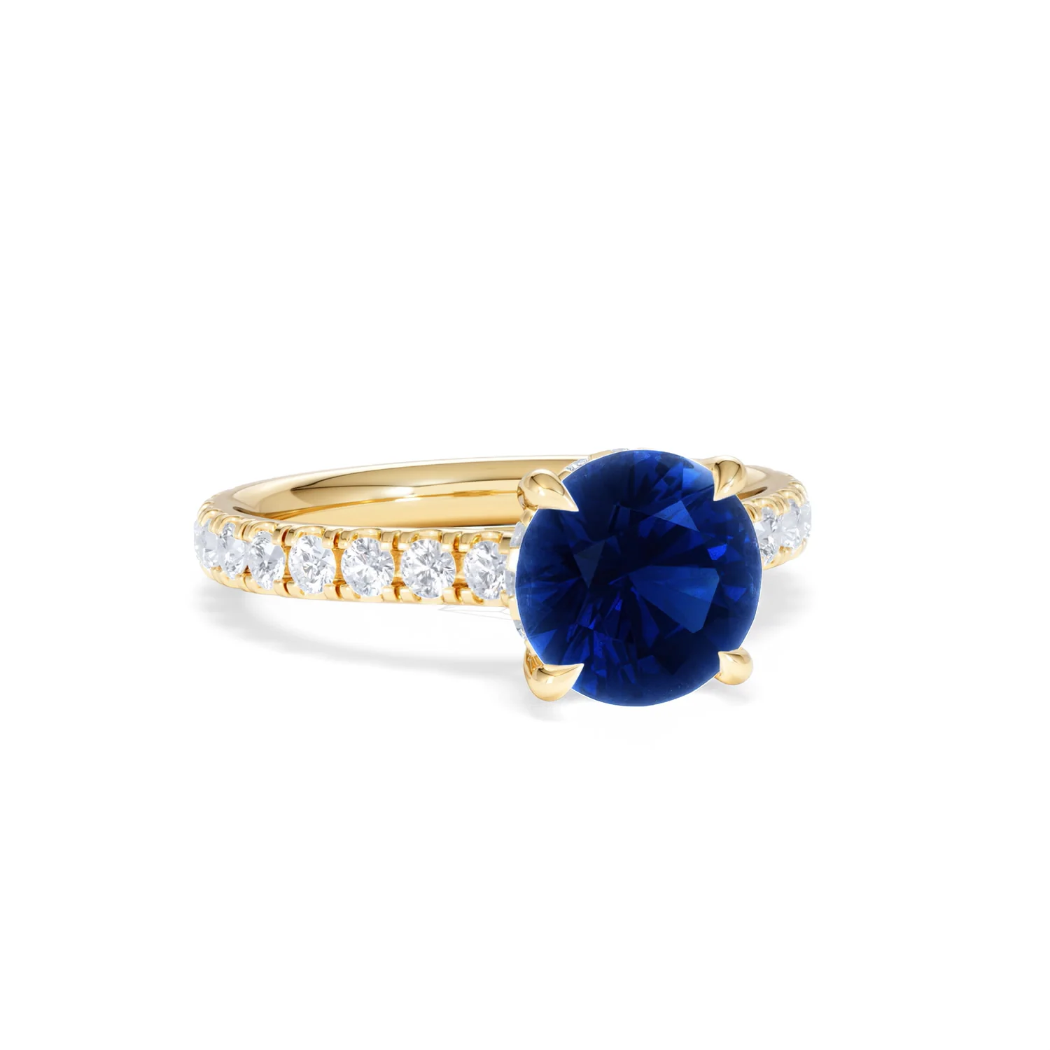 Amora Gem 2.00ct Round Cut Lab Sapphire Hidden Halo Engagement Ring in with Side Stones 18K Yellow Gold - Image 13