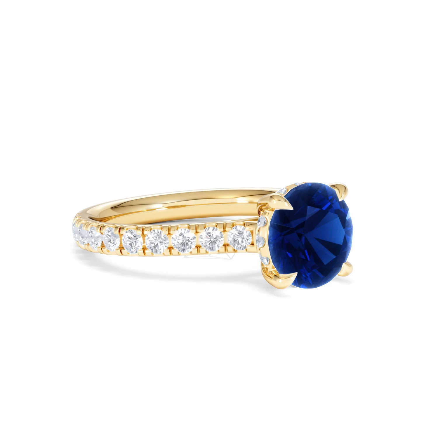 Amora Gem 2.00ct Round Cut Lab Sapphire Hidden Halo Engagement Ring in with Side Stones 18K Yellow Gold - Image 17