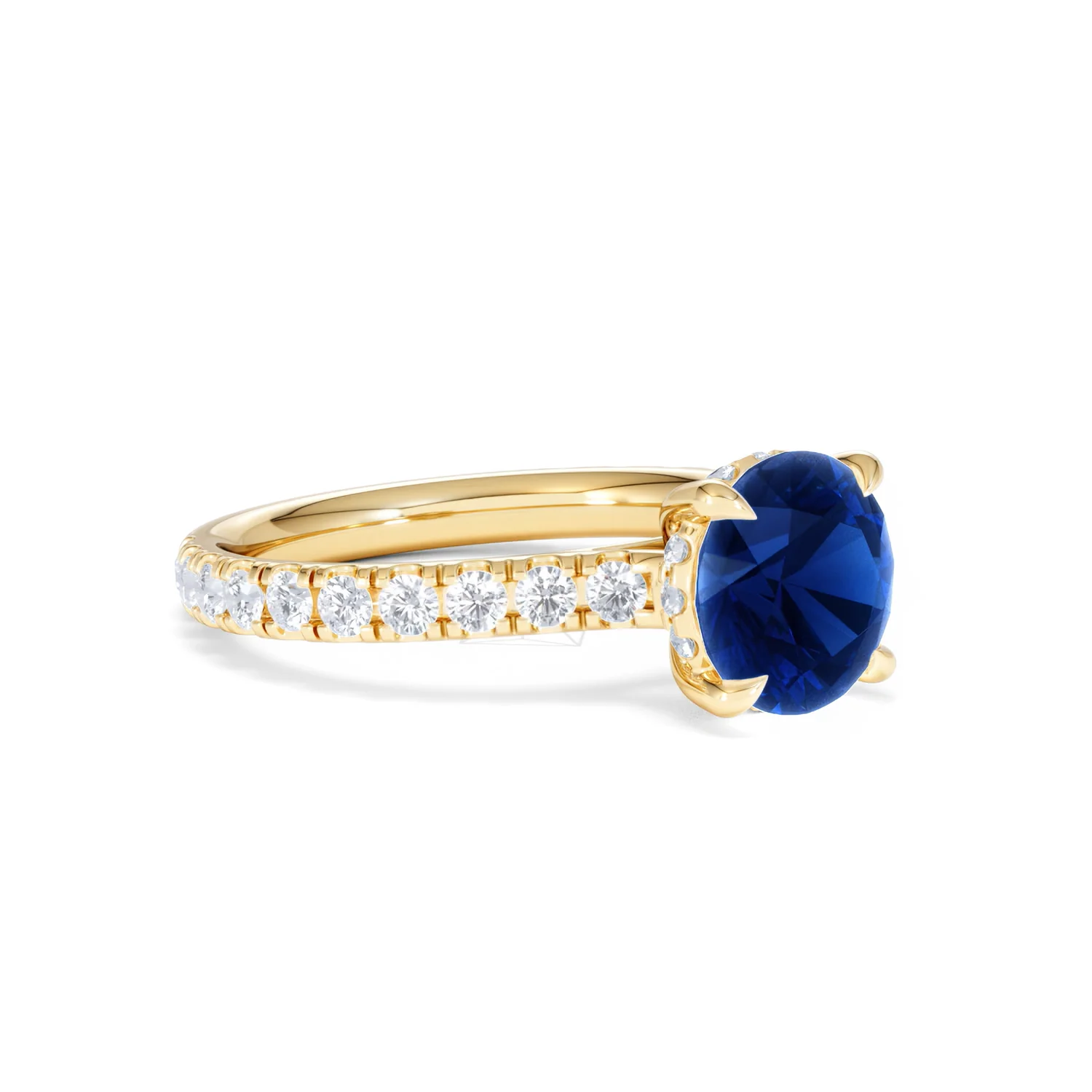 Amora Gem 2.00ct Round Cut Lab Sapphire Hidden Halo Engagement Ring in with Side Stones 18K Yellow Gold - Image 18