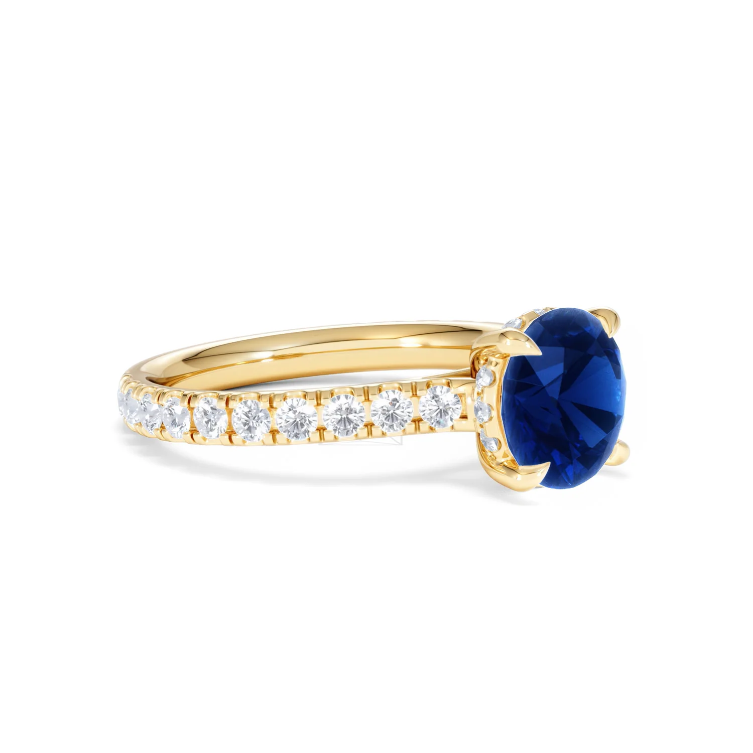 Amora Gem 2.00ct Round Cut Lab Sapphire Hidden Halo Engagement Ring in with Side Stones 18K Yellow Gold - Image 19