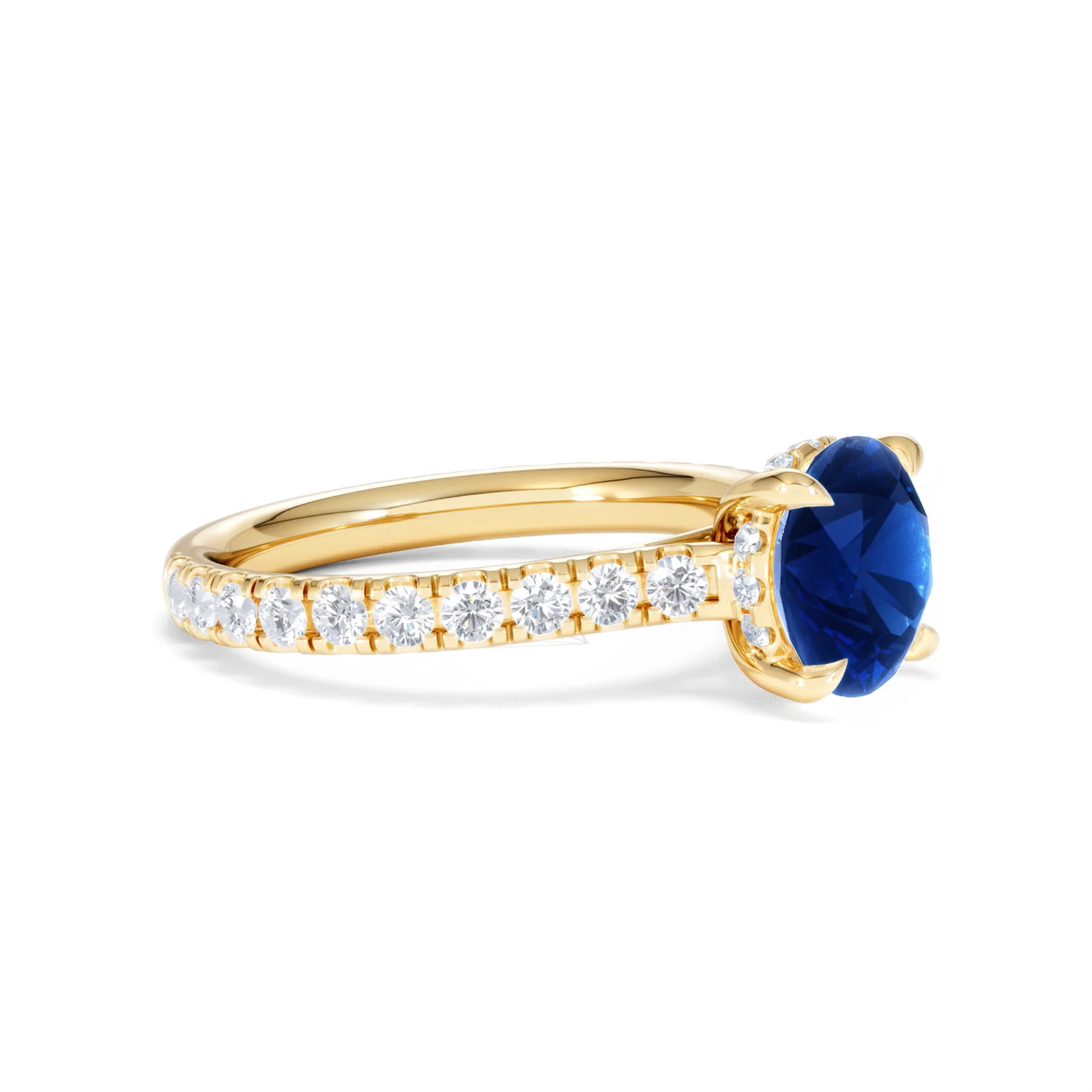 Amora Gem 2.00ct Round Cut Lab Sapphire Hidden Halo Engagement Ring in with Side Stones 18K Yellow Gold - Image 21