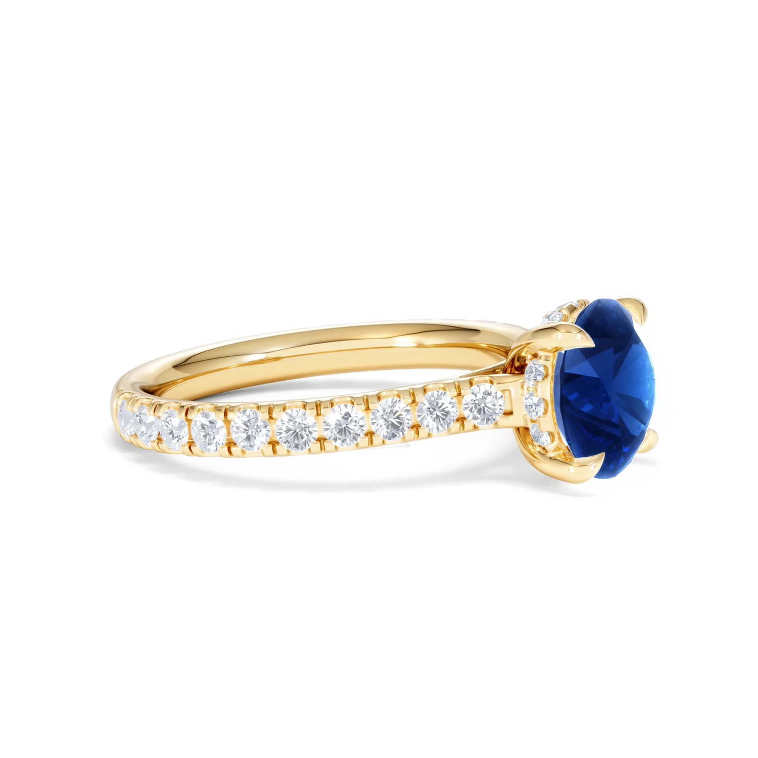 Amora Gem 2.00ct Round Cut Lab Sapphire Hidden Halo Engagement Ring in with Side Stones 18K Yellow Gold - Image 22