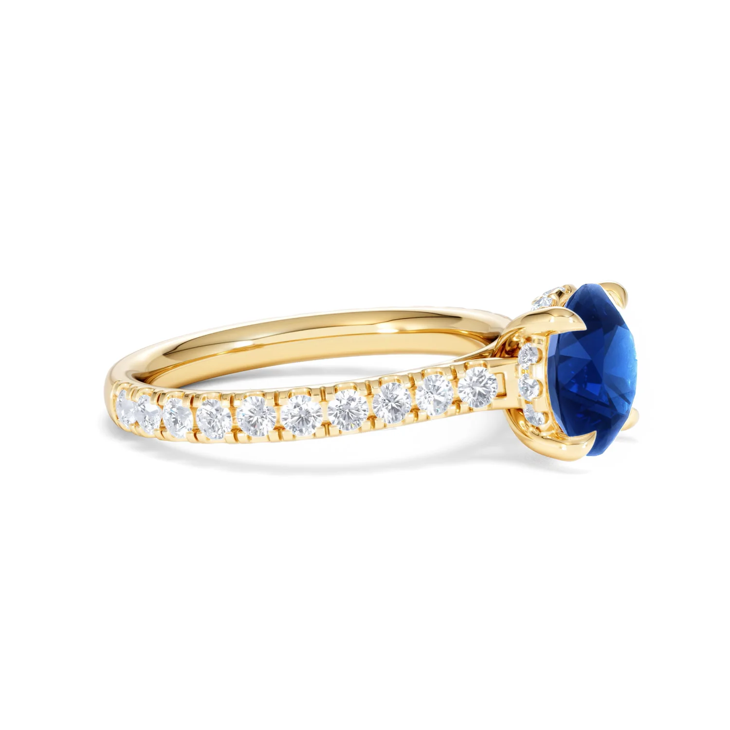 Amora Gem 2.00ct Round Cut Lab Sapphire Hidden Halo Engagement Ring in with Side Stones 18K Yellow Gold - Image 23
