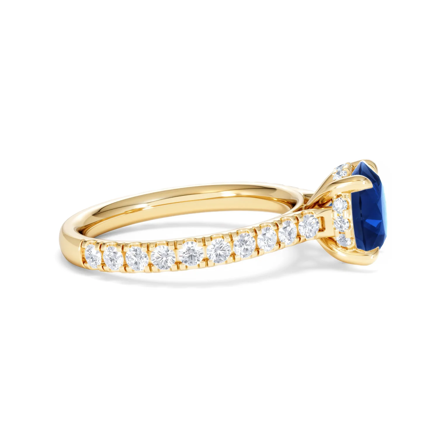 Amora Gem 2.00ct Round Cut Lab Sapphire Hidden Halo Engagement Ring in with Side Stones 18K Yellow Gold - Image 27