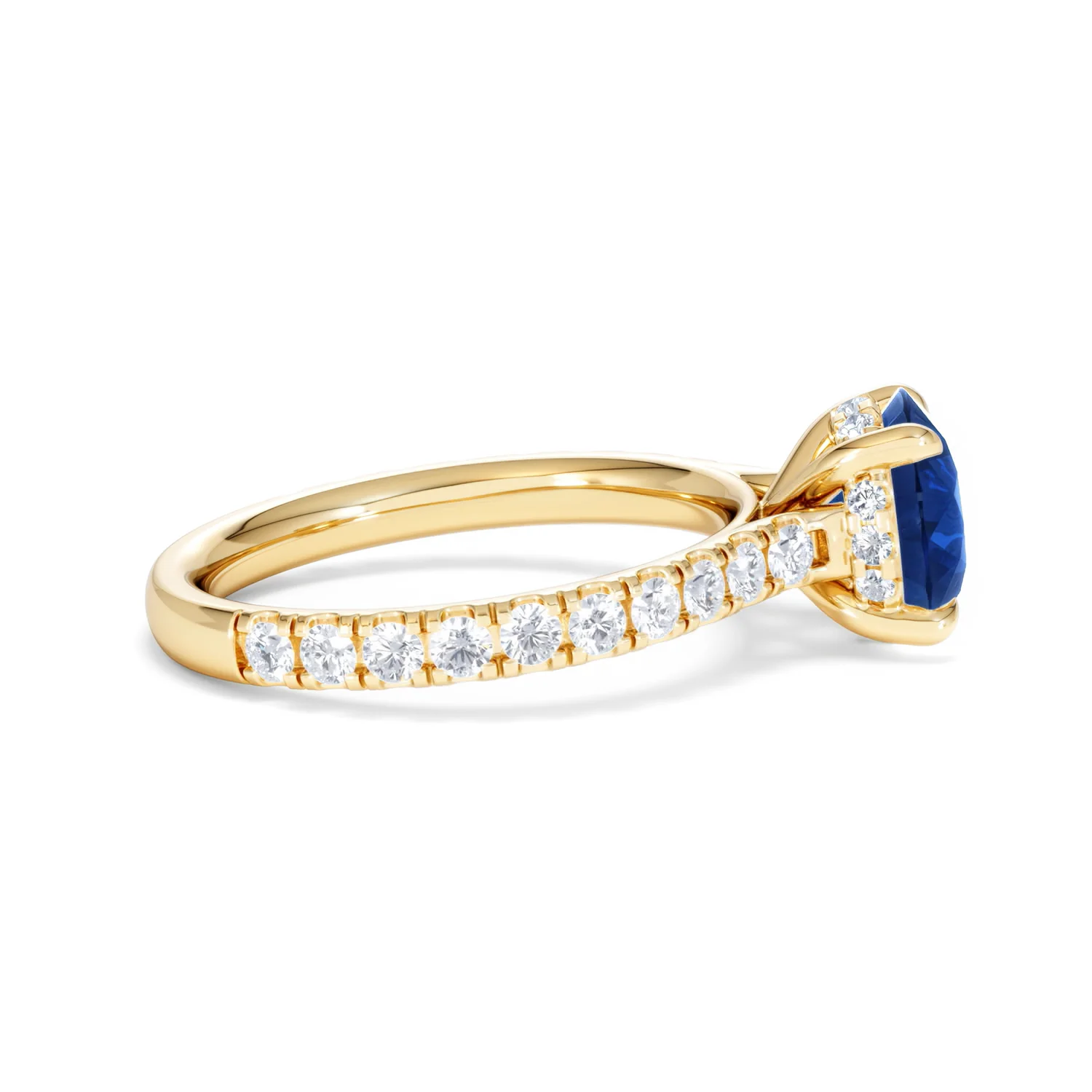 Amora Gem 2.00ct Round Cut Lab Sapphire Hidden Halo Engagement Ring in with Side Stones 18K Yellow Gold - Image 29