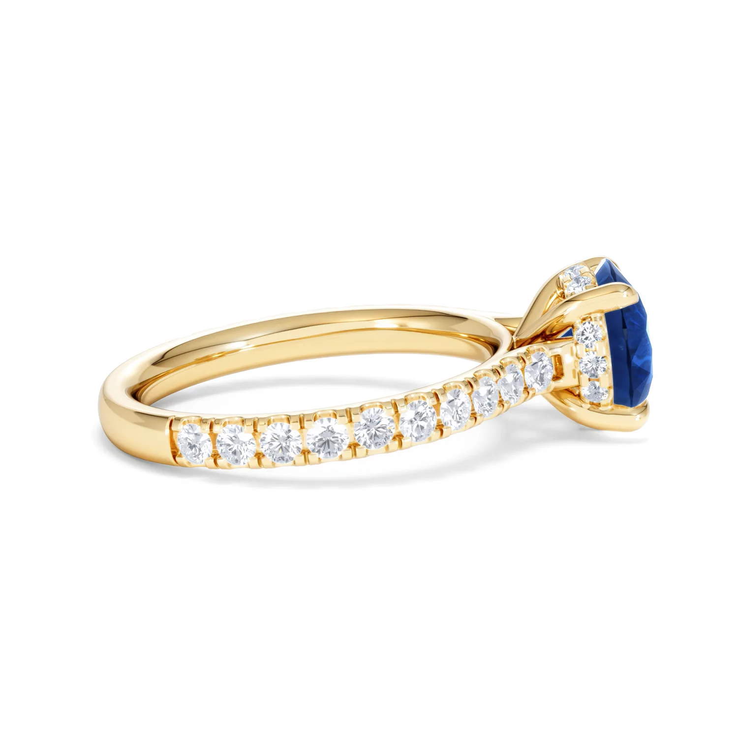 Amora Gem 2.00ct Round Cut Lab Sapphire Hidden Halo Engagement Ring in with Side Stones 18K Yellow Gold - Image 30