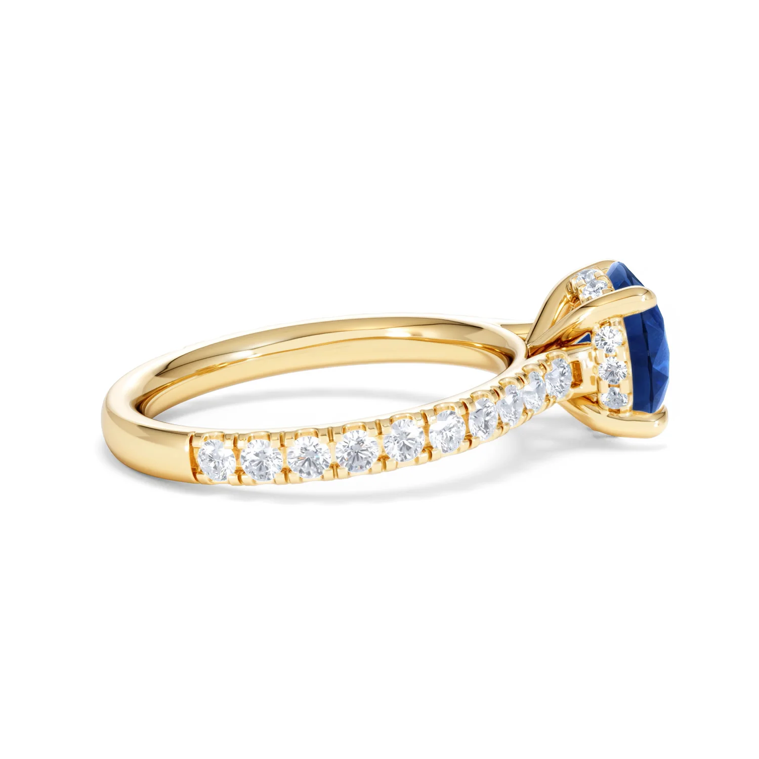 Amora Gem 2.00ct Round Cut Lab Sapphire Hidden Halo Engagement Ring in with Side Stones 18K Yellow Gold - Image 31