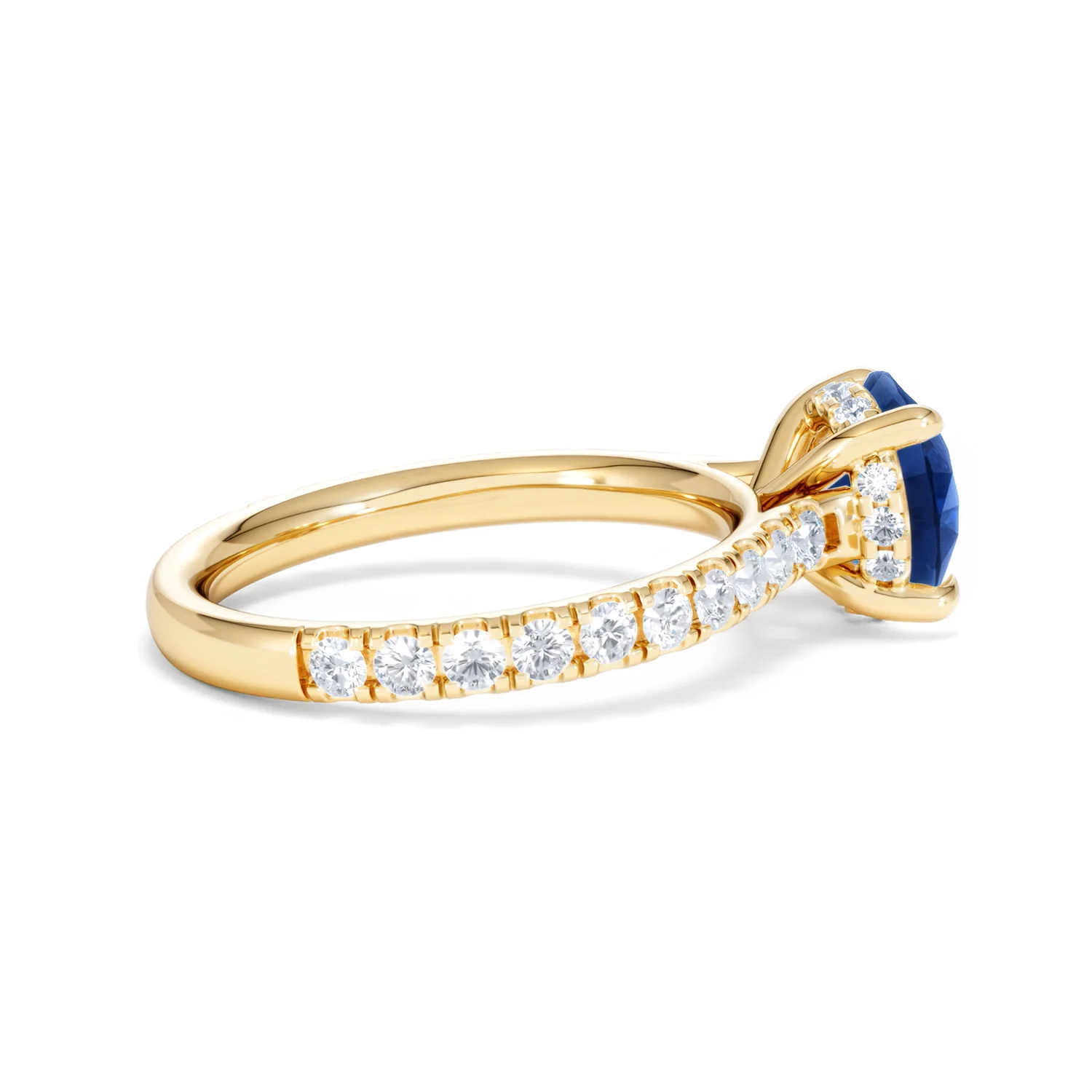 Amora Gem 2.00ct Round Cut Lab Sapphire Hidden Halo Engagement Ring in with Side Stones 18K Yellow Gold - Image 32