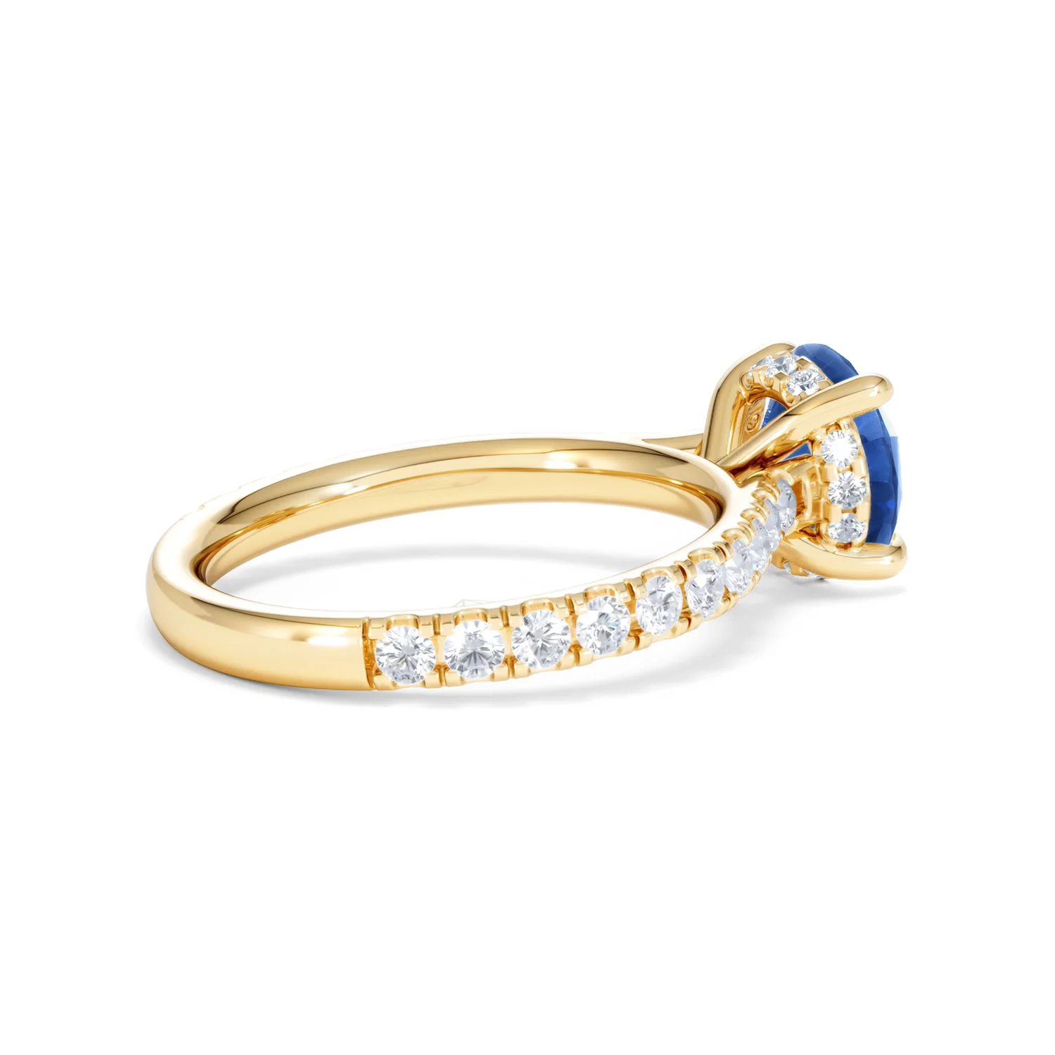 Amora Gem 2.00ct Round Cut Lab Sapphire Hidden Halo Engagement Ring in with Side Stones 18K Yellow Gold - Image 35