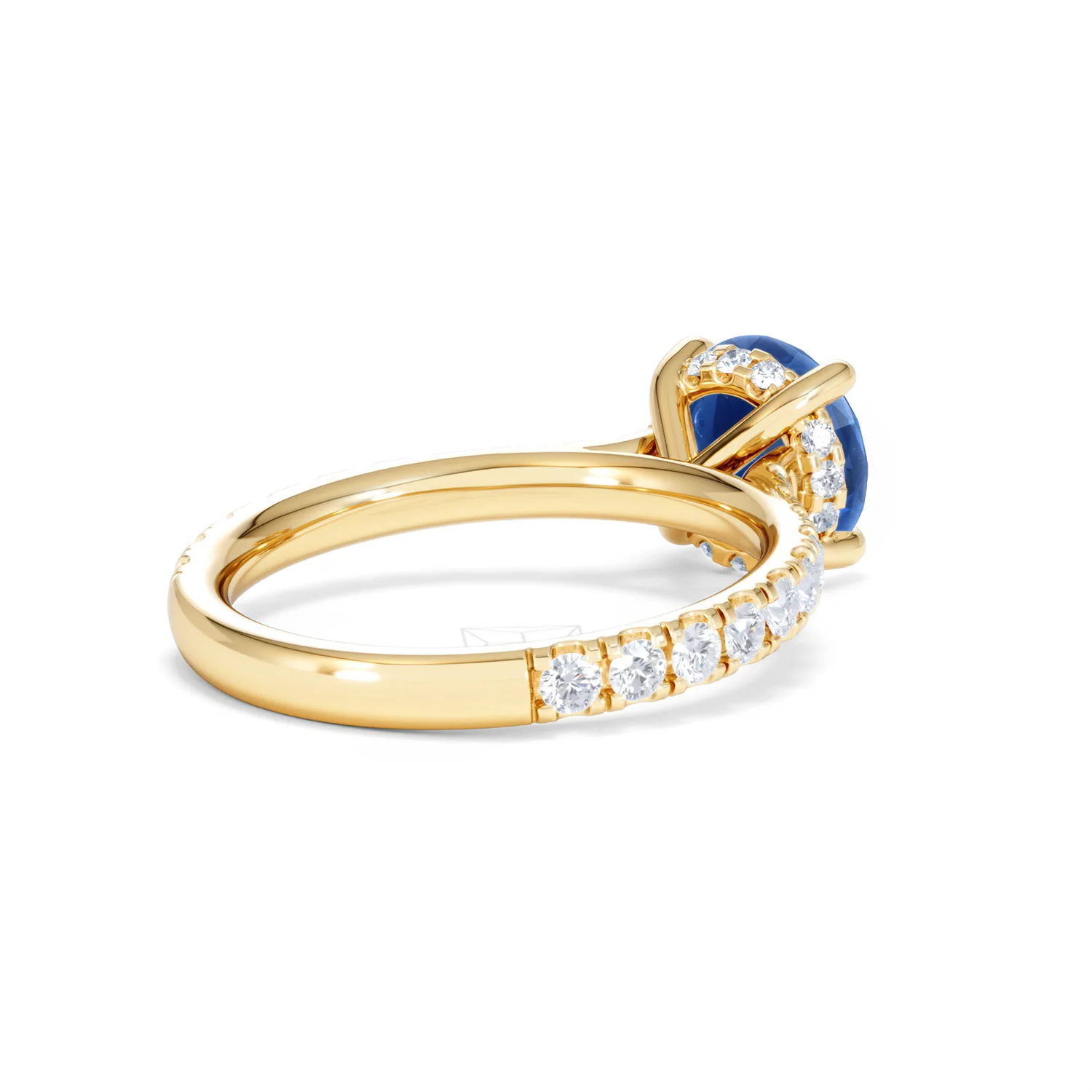 Amora Gem 2.00ct Round Cut Lab Sapphire Hidden Halo Engagement Ring in with Side Stones 18K Yellow Gold - Image 40