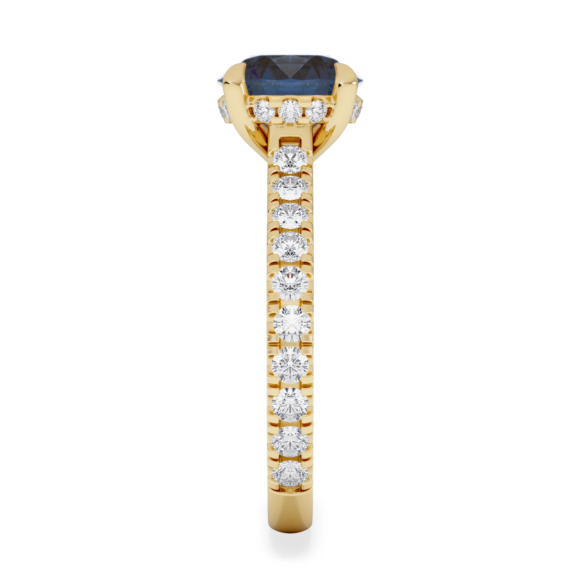 Amora Gem 2.00ct Round Cut Lab Sapphire Hidden Halo Engagement Ring in with Side Stones 18K Yellow Gold - Image 5