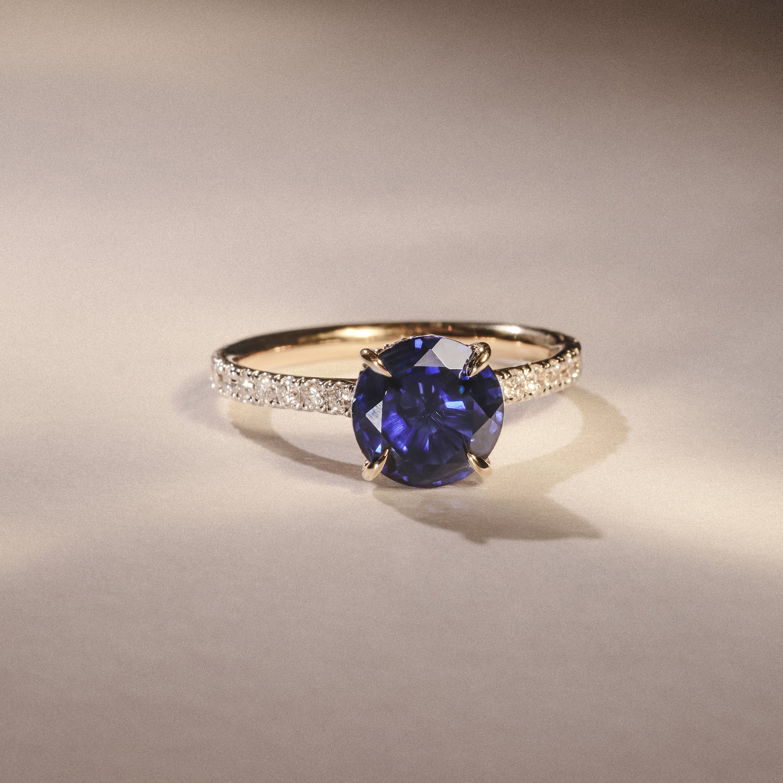Amora Gem 2.00ct Round Cut Lab Sapphire Hidden Halo Engagement Ring in with Side Stones 18K Yellow Gold - Image 6