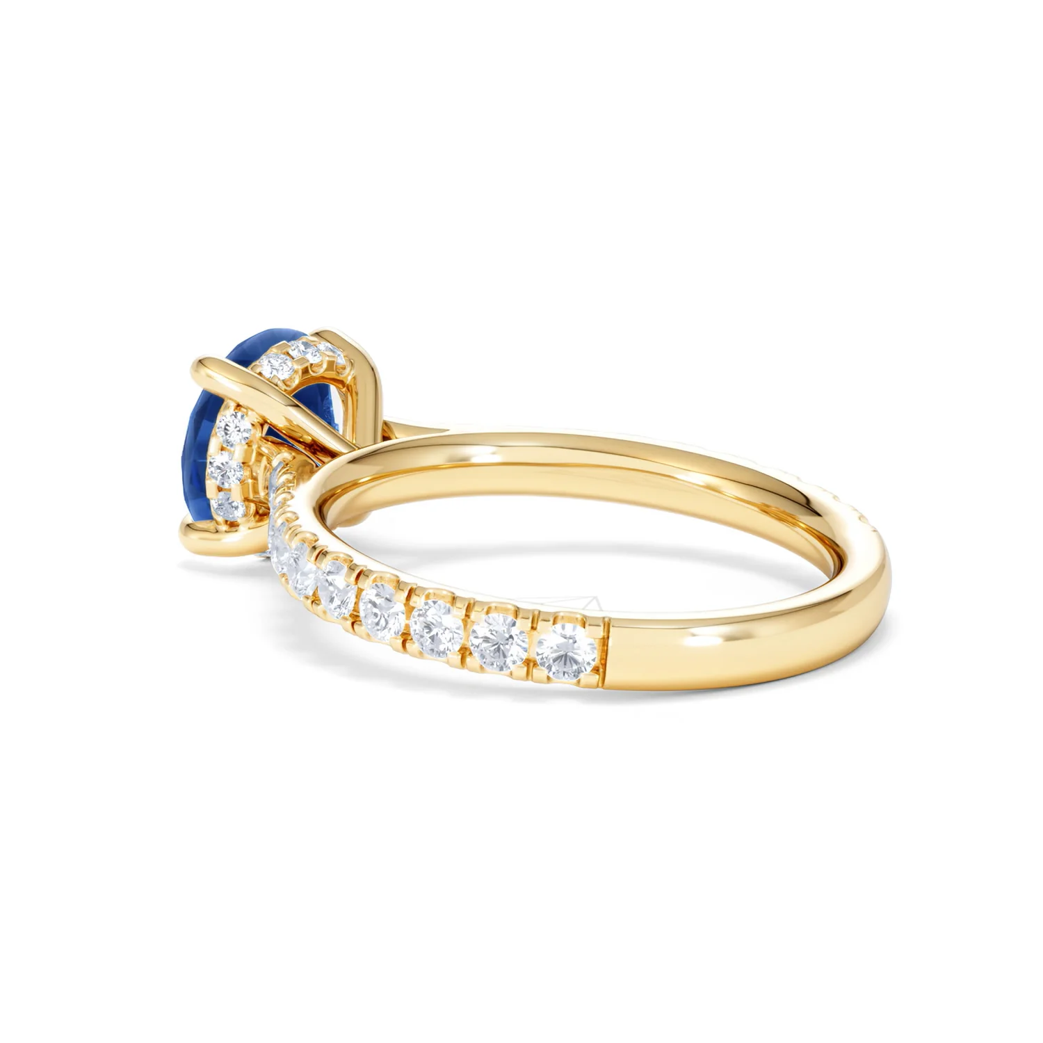 Amora Gem 2.00ct Round Cut Lab Sapphire Hidden Halo Engagement Ring in with Side Stones 18K Yellow Gold - Image 60