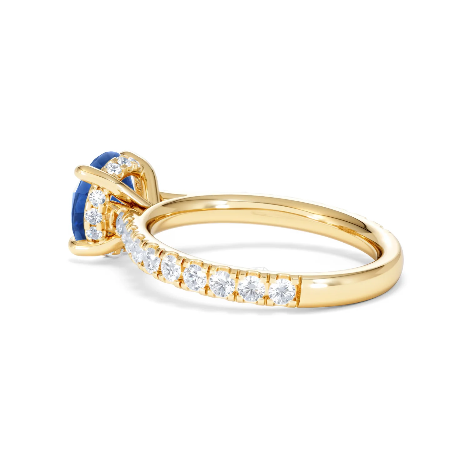 Amora Gem 2.00ct Round Cut Lab Sapphire Hidden Halo Engagement Ring in with Side Stones 18K Yellow Gold - Image 62