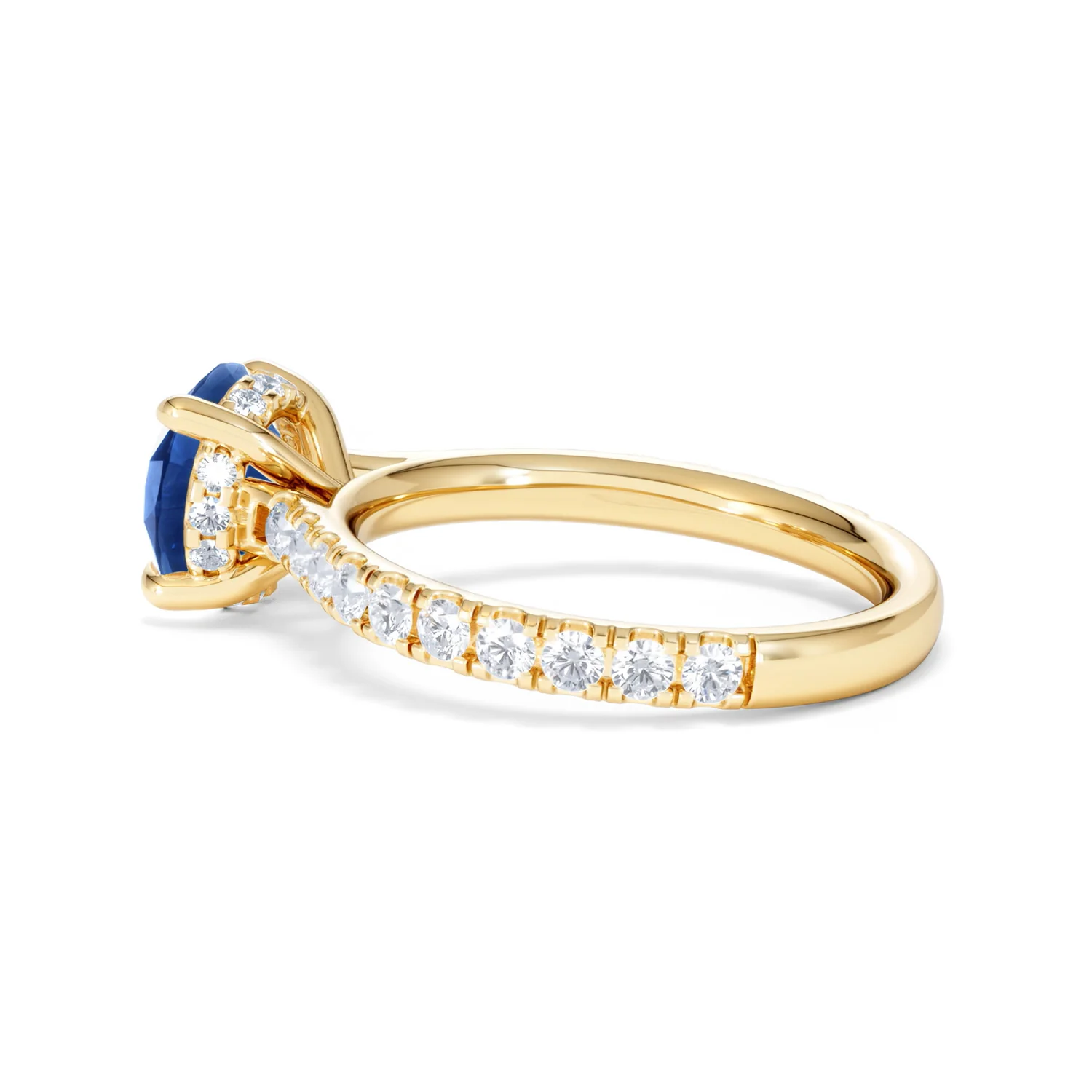 Amora Gem 2.00ct Round Cut Lab Sapphire Hidden Halo Engagement Ring in with Side Stones 18K Yellow Gold - Image 64