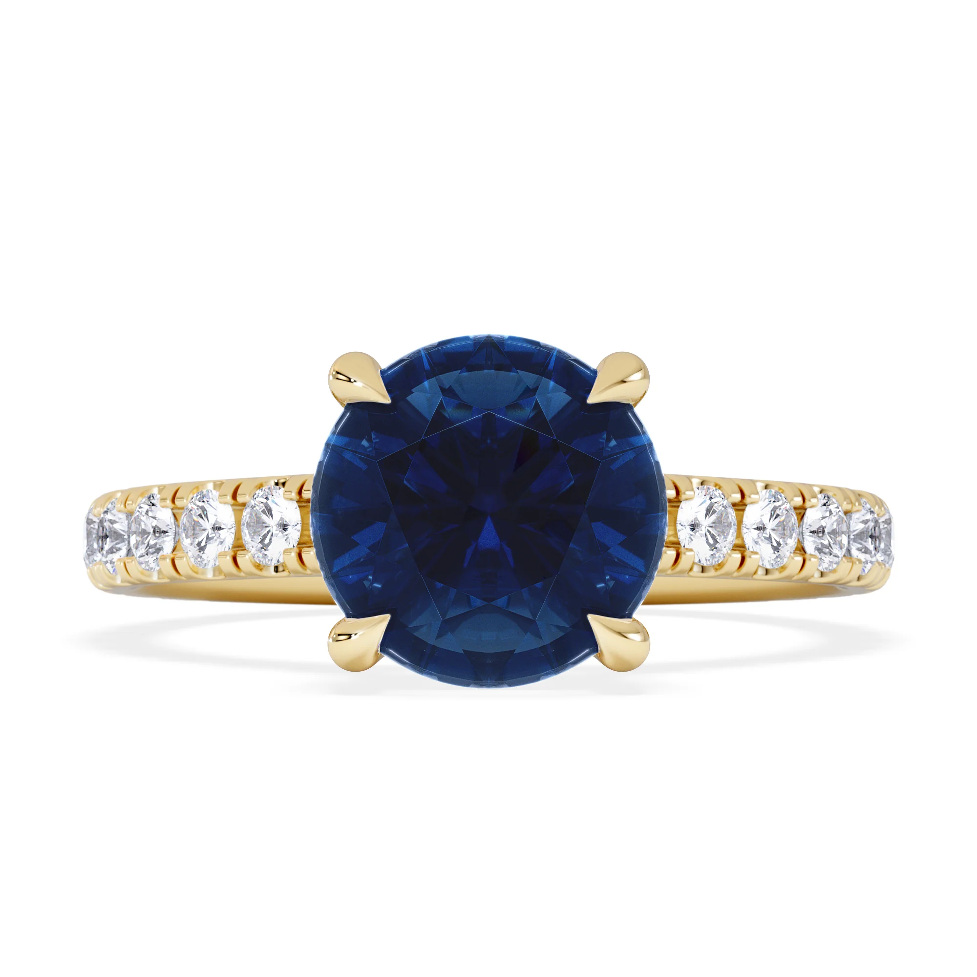 Amora Gem 2.00ct Round Cut Lab Sapphire Hidden Halo Engagement Ring in with Side Stones 18K Yellow Gold - Image 7