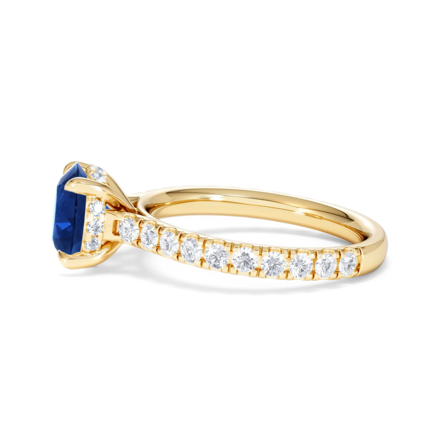 Amora Gem 2.00ct Round Cut Lab Sapphire Hidden Halo Engagement Ring in with Side Stones 18K Yellow Gold - Image 70