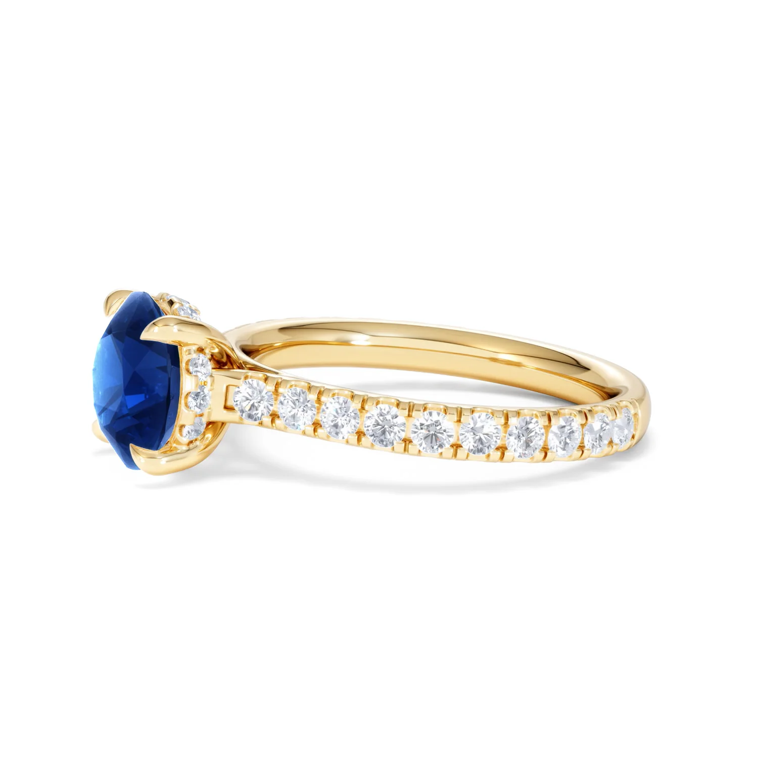 Amora Gem 2.00ct Round Cut Lab Sapphire Hidden Halo Engagement Ring in with Side Stones 18K Yellow Gold - Image 74