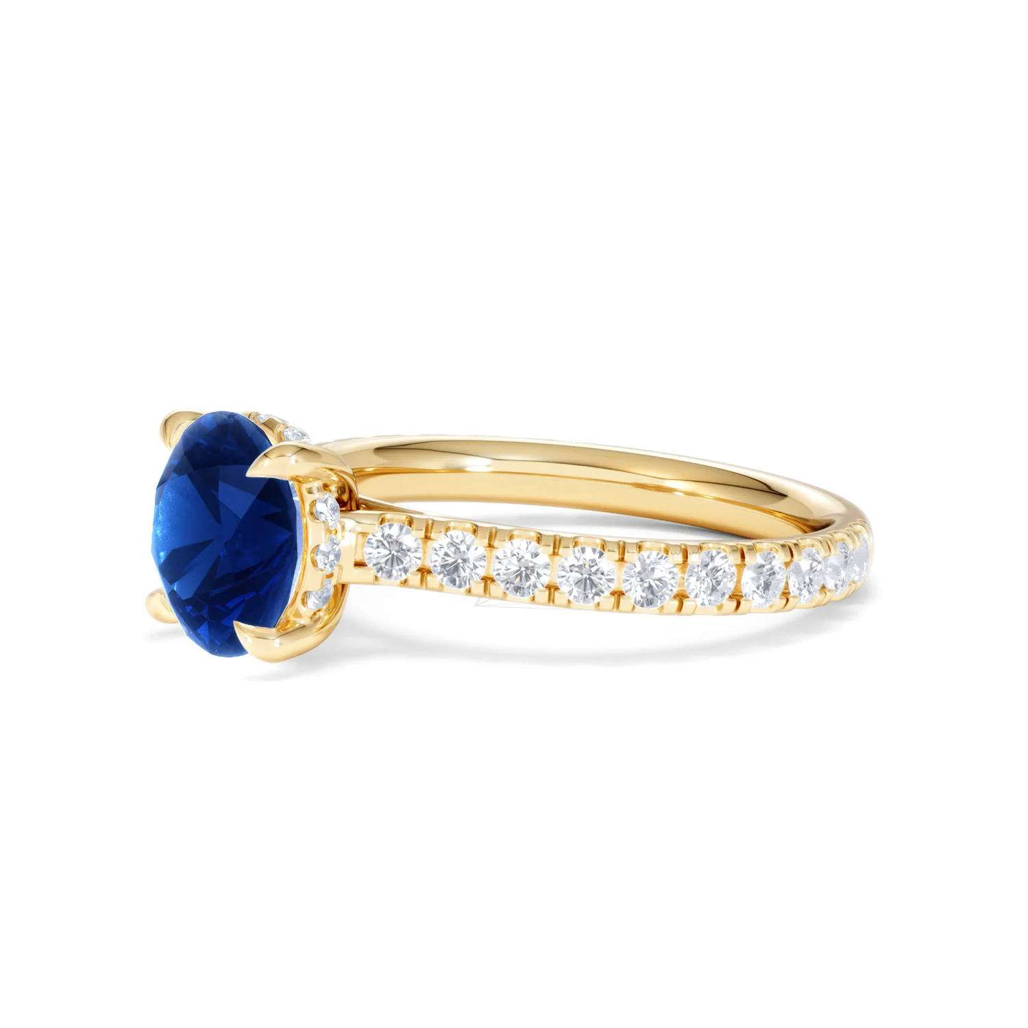 Amora Gem 2.00ct Round Cut Lab Sapphire Hidden Halo Engagement Ring in with Side Stones 18K Yellow Gold - Image 77