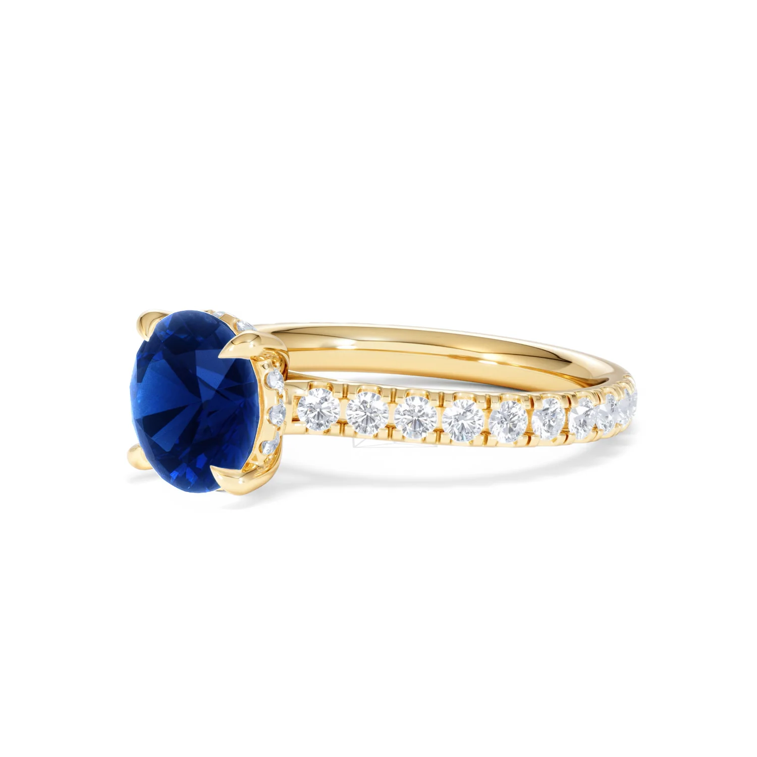Amora Gem 2.00ct Round Cut Lab Sapphire Hidden Halo Engagement Ring in with Side Stones 18K Yellow Gold - Image 79