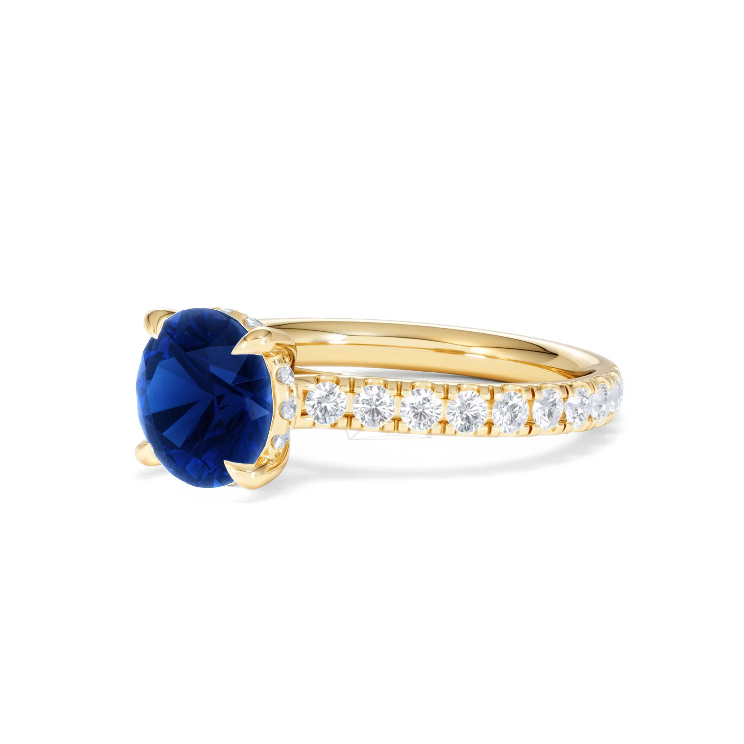 Amora Gem 2.00ct Round Cut Lab Sapphire Hidden Halo Engagement Ring in with Side Stones 18K Yellow Gold - Image 80