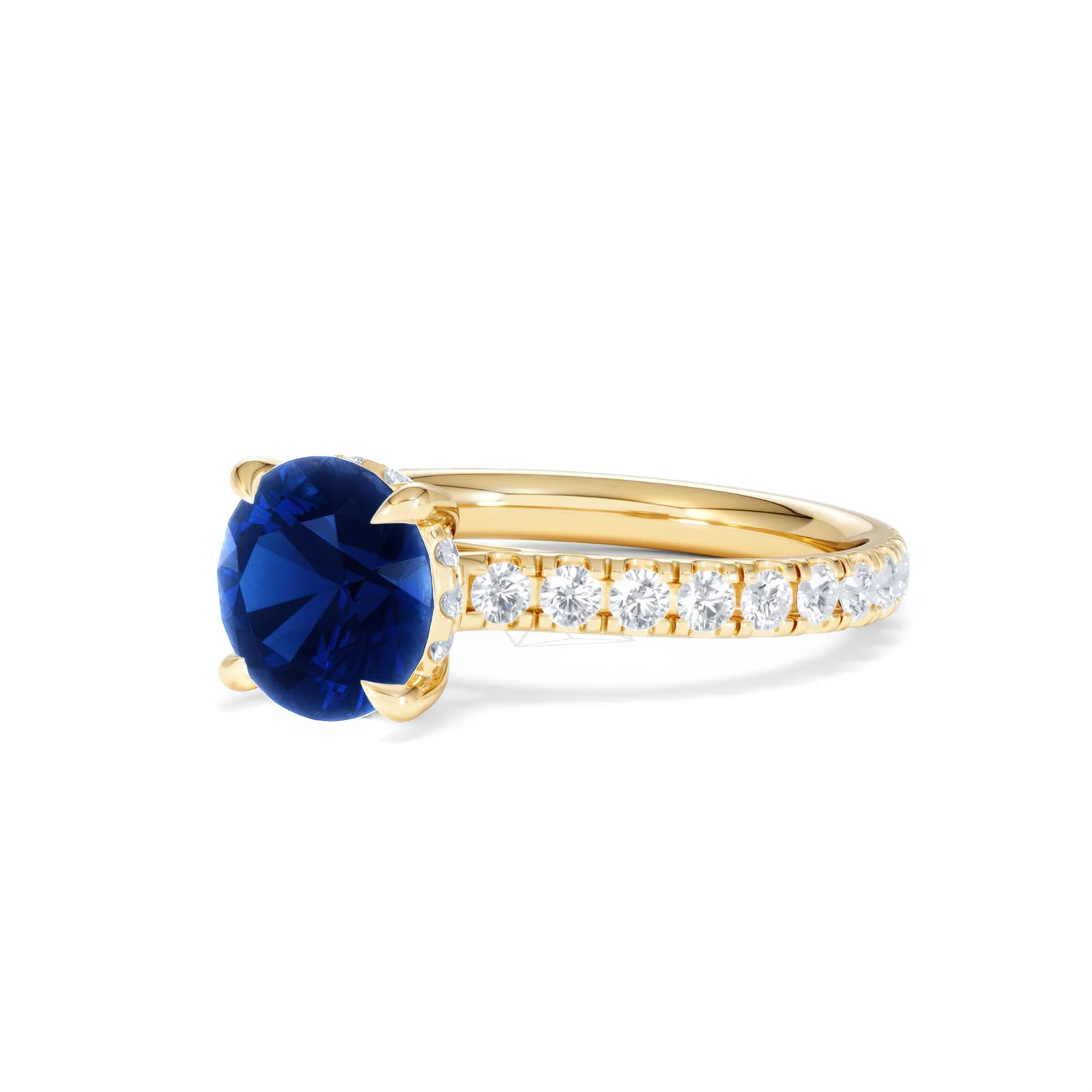 Amora Gem 2.00ct Round Cut Lab Sapphire Hidden Halo Engagement Ring in with Side Stones 18K Yellow Gold - Image 81