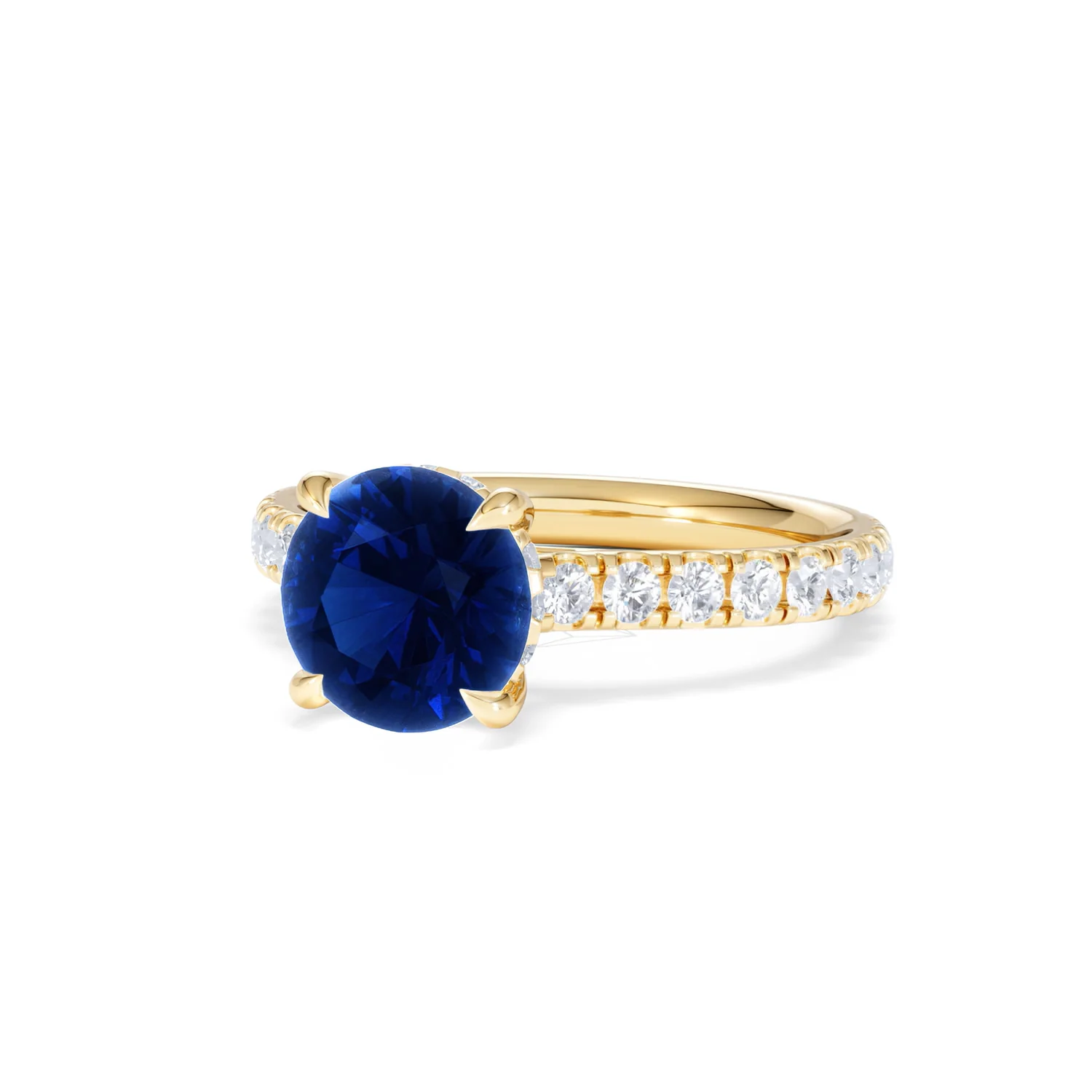 Amora Gem 2.00ct Round Cut Lab Sapphire Hidden Halo Engagement Ring in with Side Stones 18K Yellow Gold - Image 84