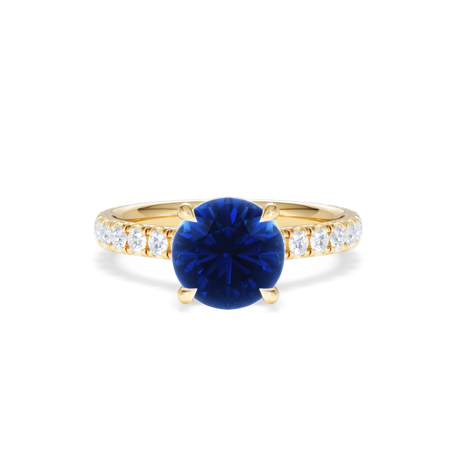 Amora Gem 2.00ct Round Cut Lab Sapphire Hidden Halo Engagement Ring in with Side Stones 18K Yellow Gold - Image 9