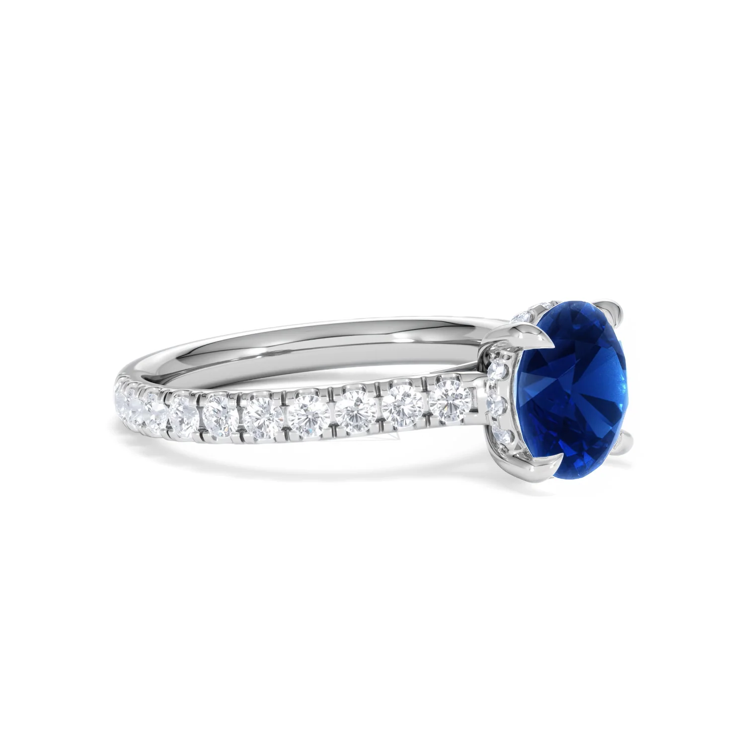 Amora Gem 2.00ct Round Cut Lab Sapphire Hidden Halo Engagement Ring with Side Stones in 18K White Gold - Image 20