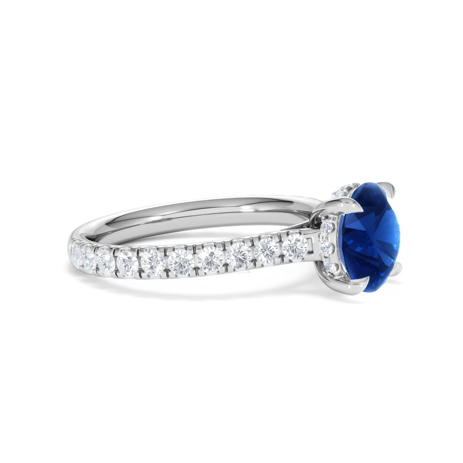Amora Gem 2.00ct Round Cut Lab Sapphire Hidden Halo Engagement Ring with Side Stones in 18K White Gold - Image 22