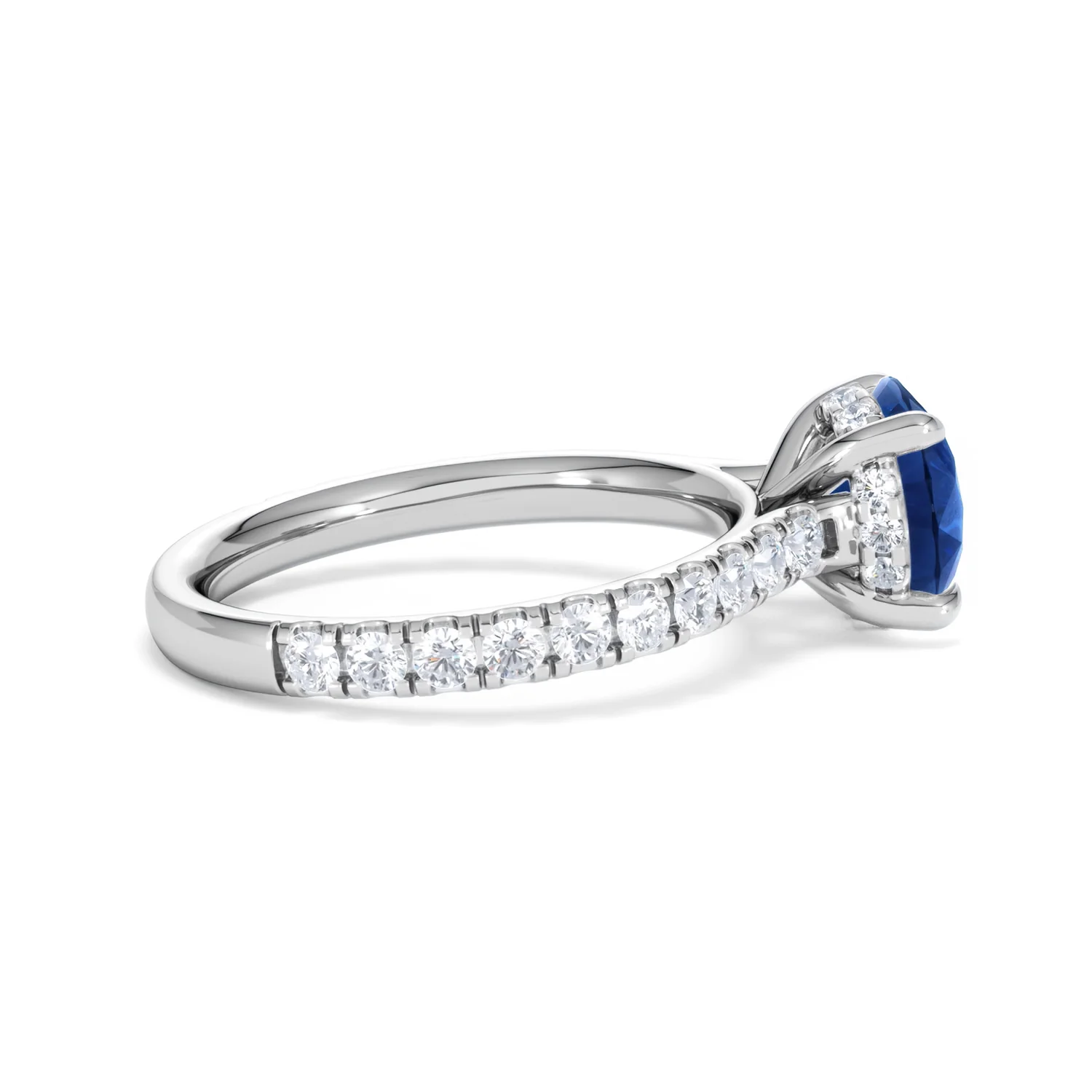 Amora Gem 2.00ct Round Cut Lab Sapphire Hidden Halo Engagement Ring with Side Stones in 18K White Gold - Image 31