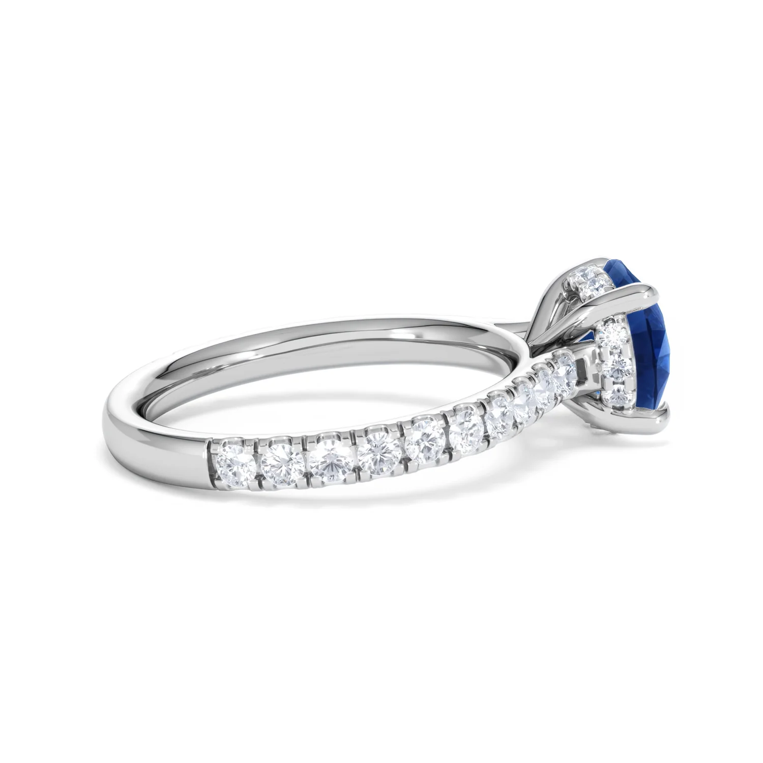 Amora Gem 2.00ct Round Cut Lab Sapphire Hidden Halo Engagement Ring with Side Stones in 18K White Gold - Image 32