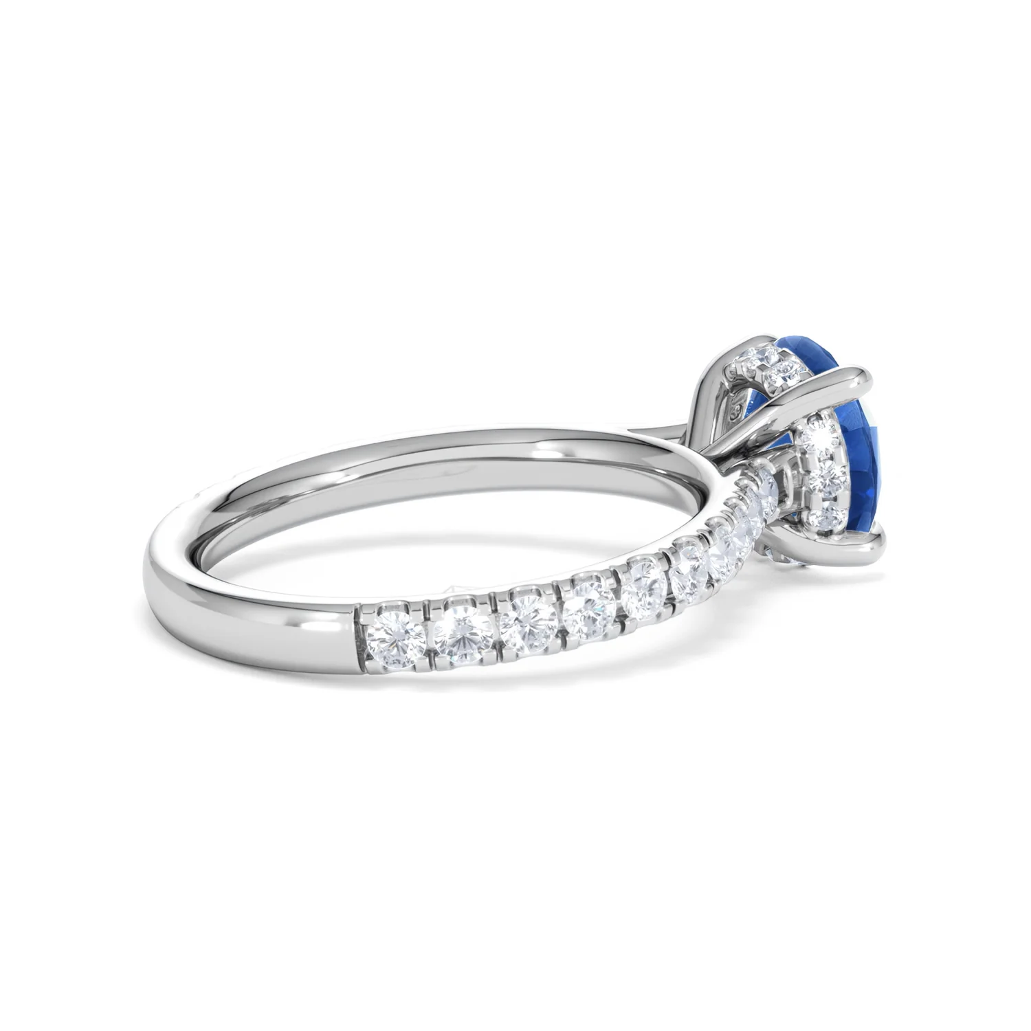Amora Gem 2.00ct Round Cut Lab Sapphire Hidden Halo Engagement Ring with Side Stones in 18K White Gold - Image 35
