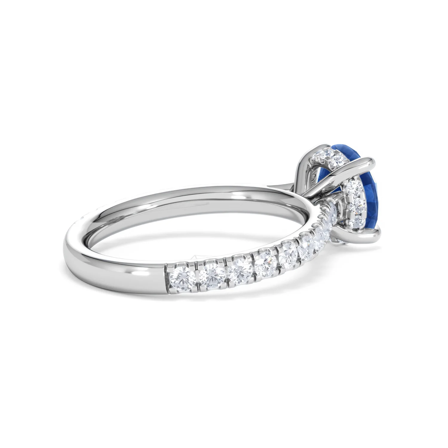 Amora Gem 2.00ct Round Cut Lab Sapphire Hidden Halo Engagement Ring with Side Stones in 18K White Gold - Image 36