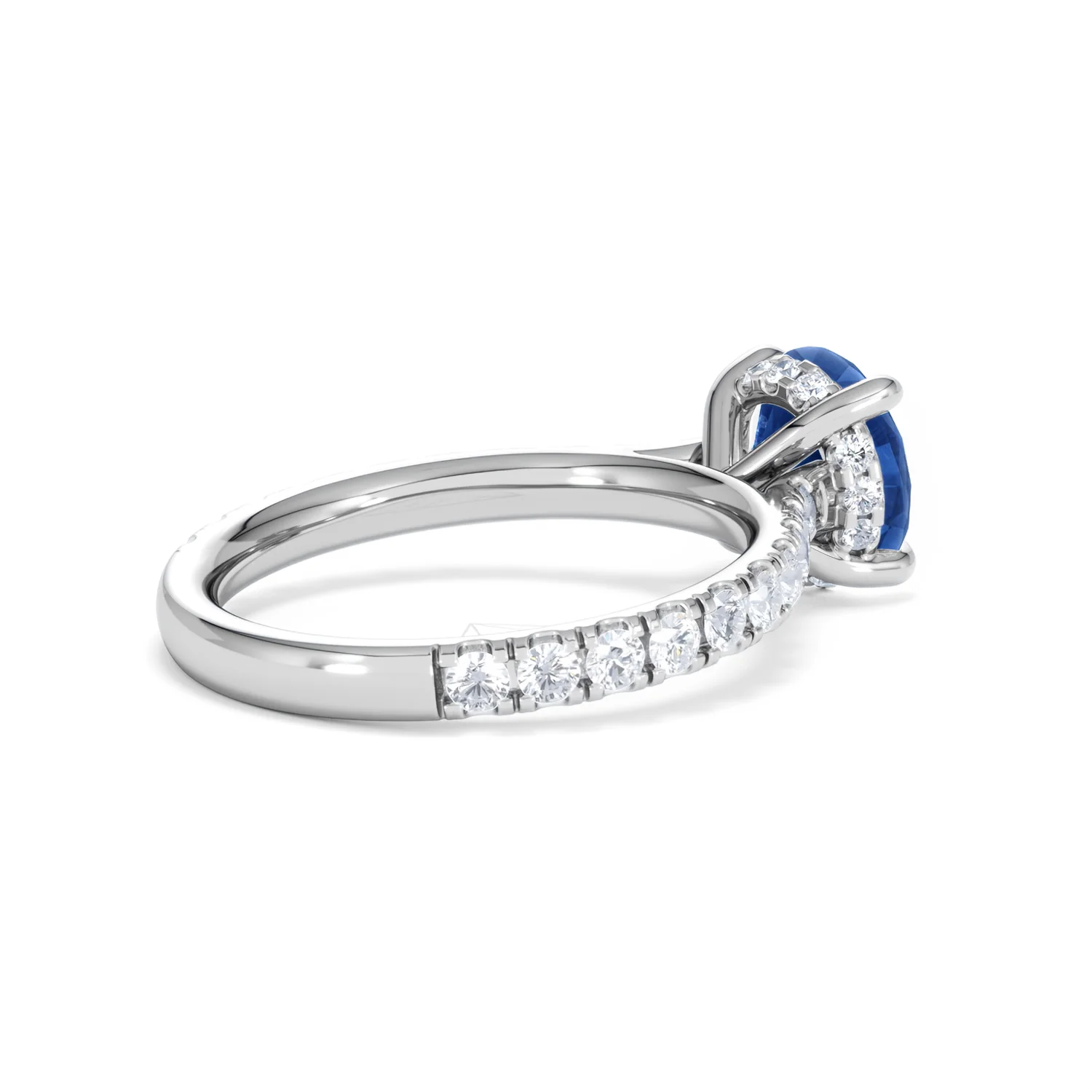 Amora Gem 2.00ct Round Cut Lab Sapphire Hidden Halo Engagement Ring with Side Stones in 18K White Gold - Image 37