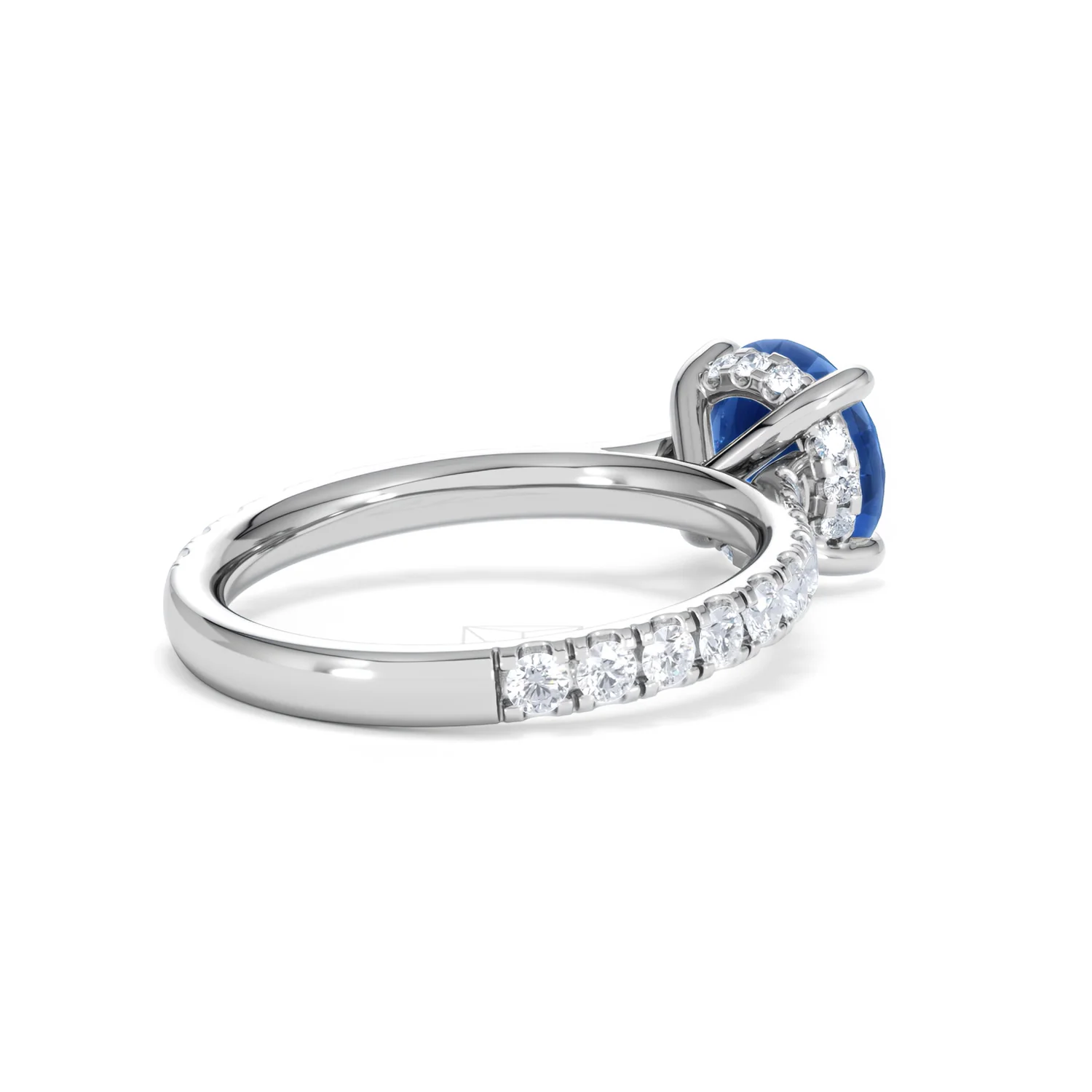 Amora Gem 2.00ct Round Cut Lab Sapphire Hidden Halo Engagement Ring with Side Stones in 18K White Gold - Image 39