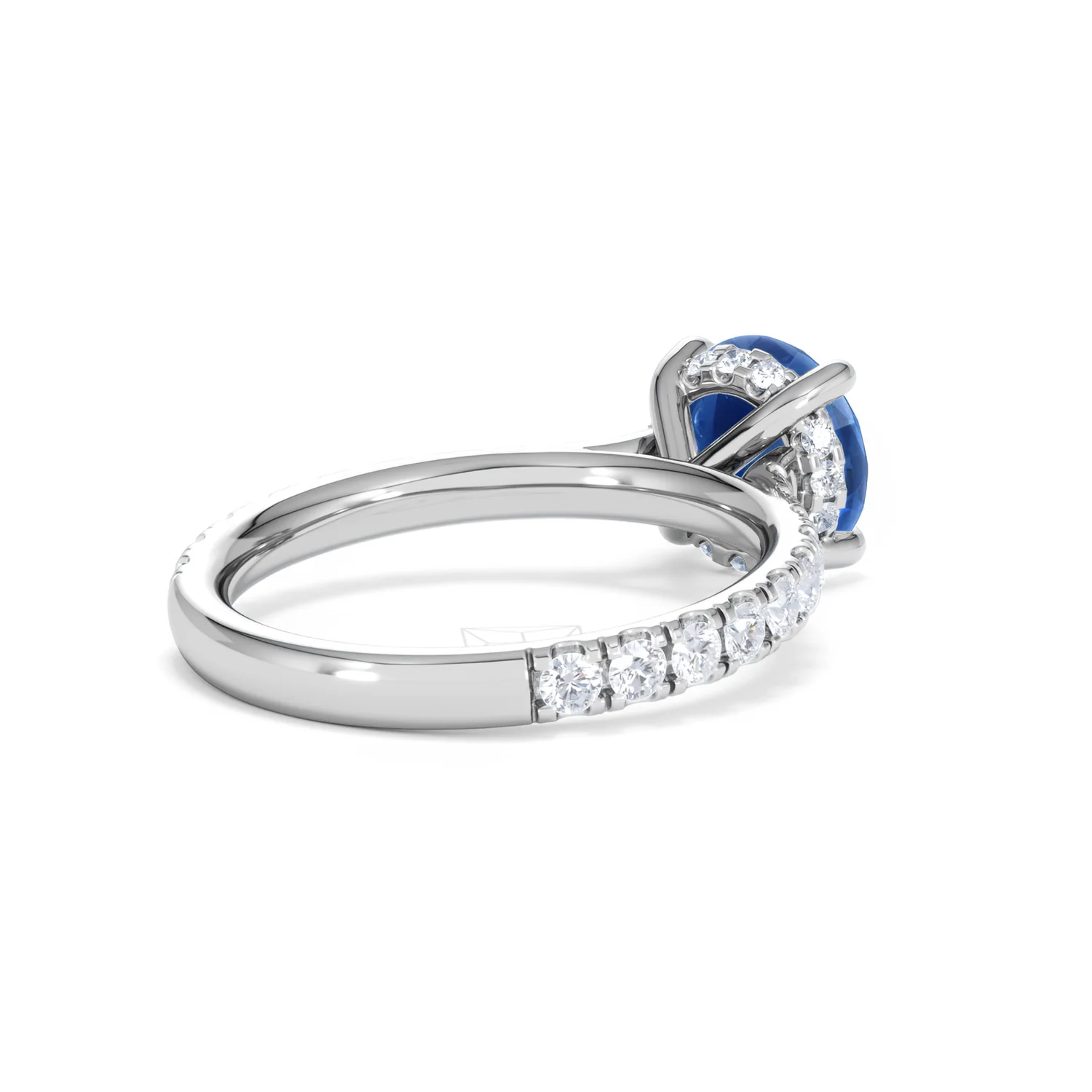 Amora Gem 2.00ct Round Cut Lab Sapphire Hidden Halo Engagement Ring with Side Stones in 18K White Gold - Image 40