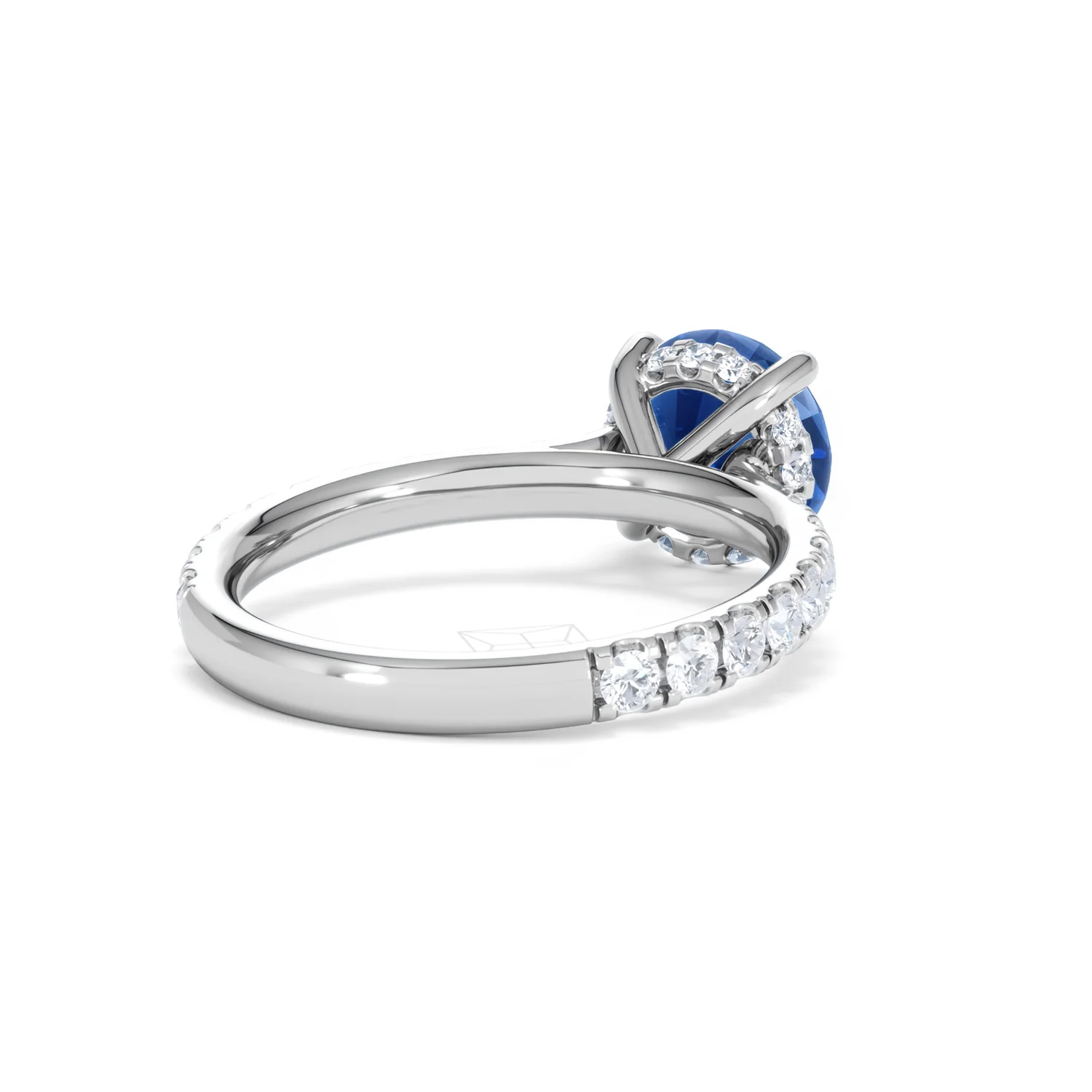 Amora Gem 2.00ct Round Cut Lab Sapphire Hidden Halo Engagement Ring with Side Stones in 18K White Gold - Image 42