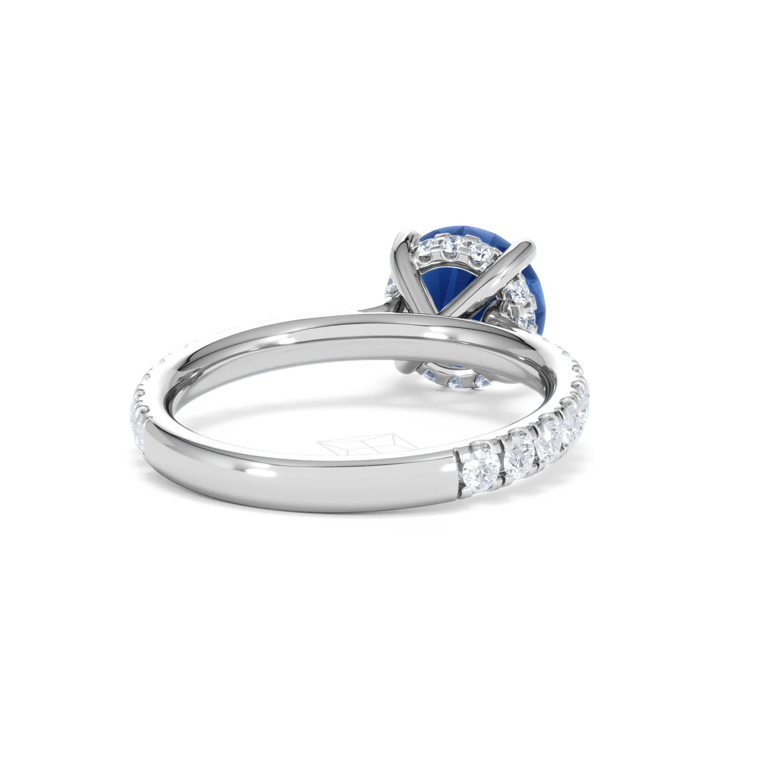Amora Gem 2.00ct Round Cut Lab Sapphire Hidden Halo Engagement Ring with Side Stones in 18K White Gold - Image 44