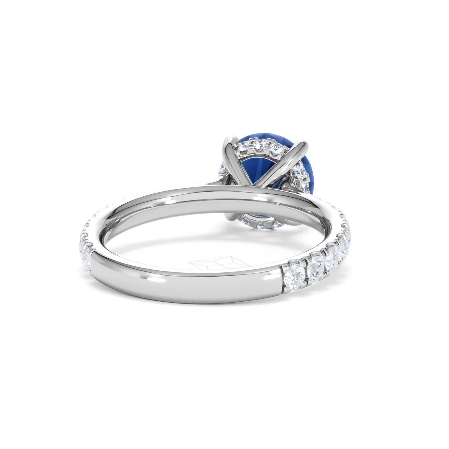 Amora Gem 2.00ct Round Cut Lab Sapphire Hidden Halo Engagement Ring with Side Stones in 18K White Gold - Image 45