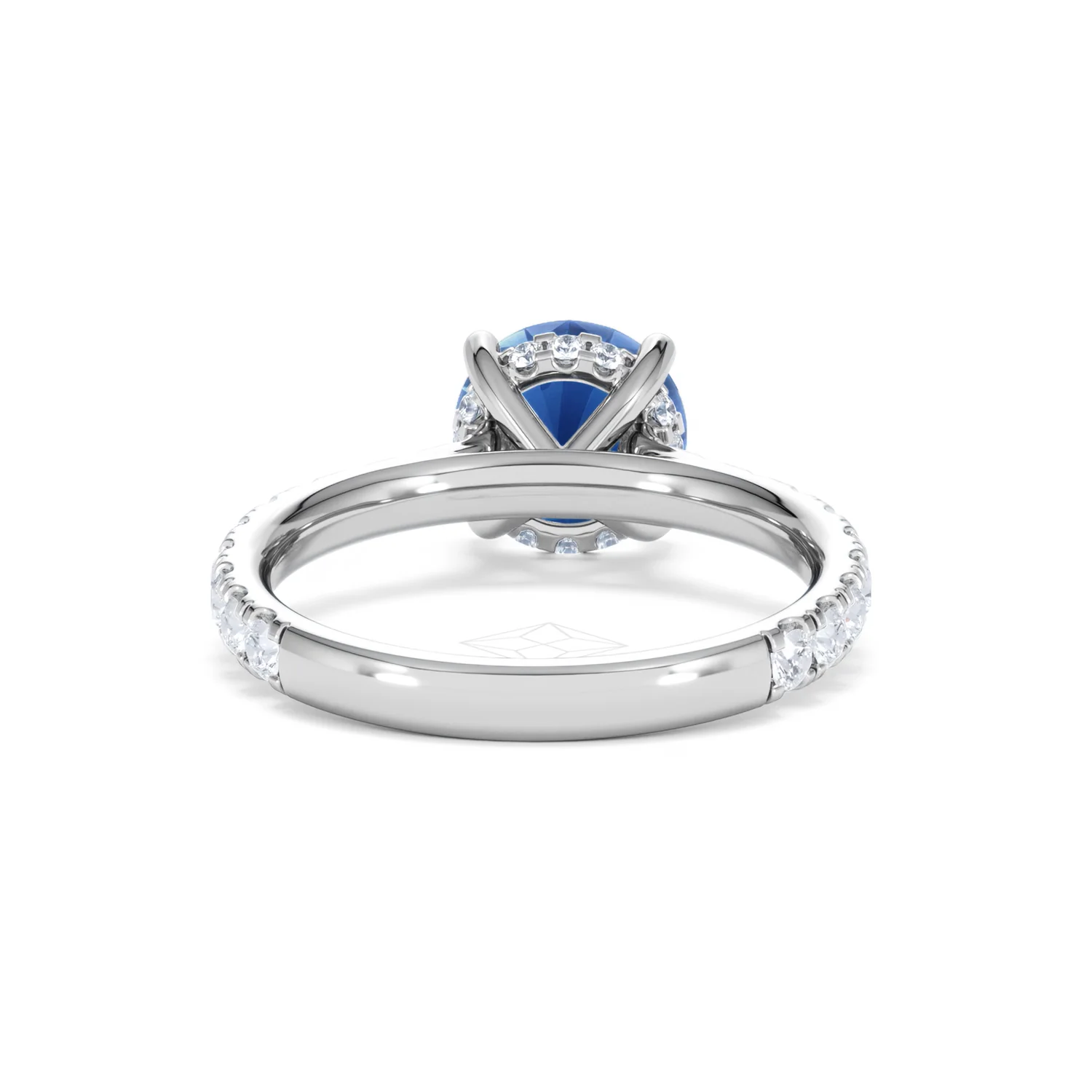 Amora Gem 2.00ct Round Cut Lab Sapphire Hidden Halo Engagement Ring with Side Stones in 18K White Gold - Image 48