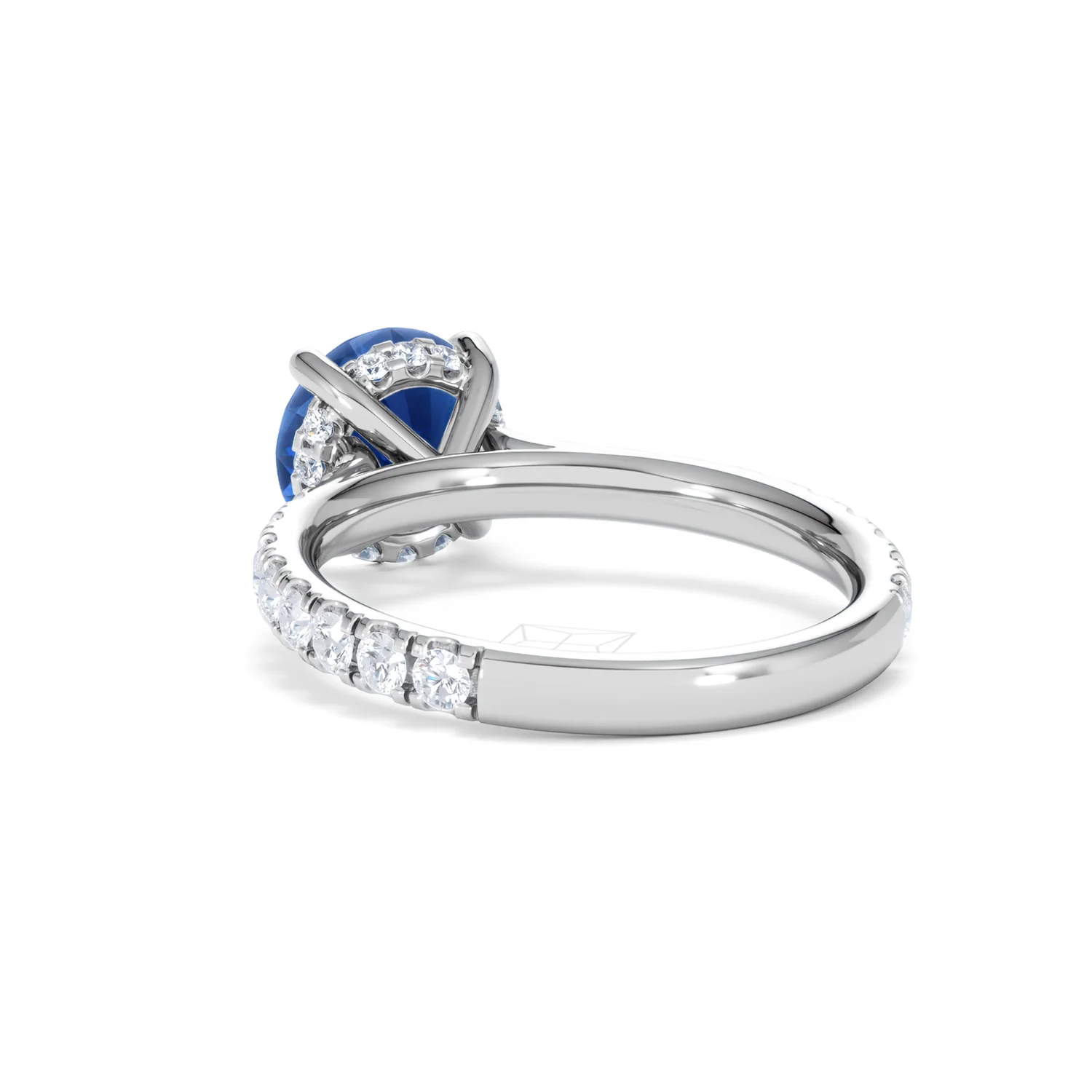 Amora Gem 2.00ct Round Cut Lab Sapphire Hidden Halo Engagement Ring with Side Stones in 18K White Gold - Image 55