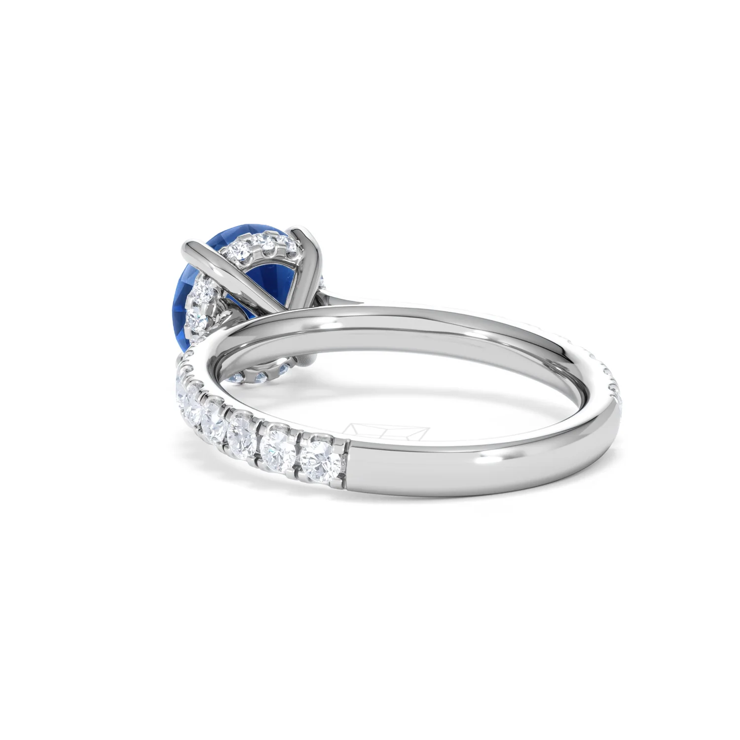 Amora Gem 2.00ct Round Cut Lab Sapphire Hidden Halo Engagement Ring with Side Stones in 18K White Gold - Image 56