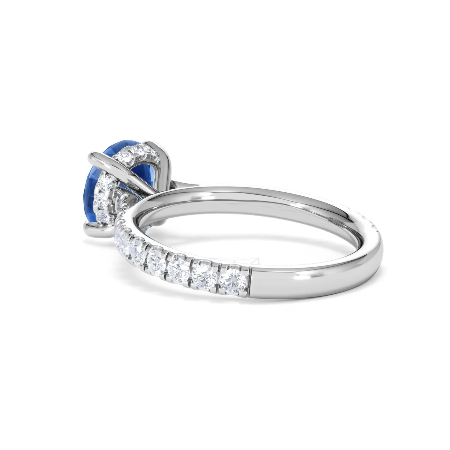 Amora Gem 2.00ct Round Cut Lab Sapphire Hidden Halo Engagement Ring with Side Stones in 18K White Gold - Image 59
