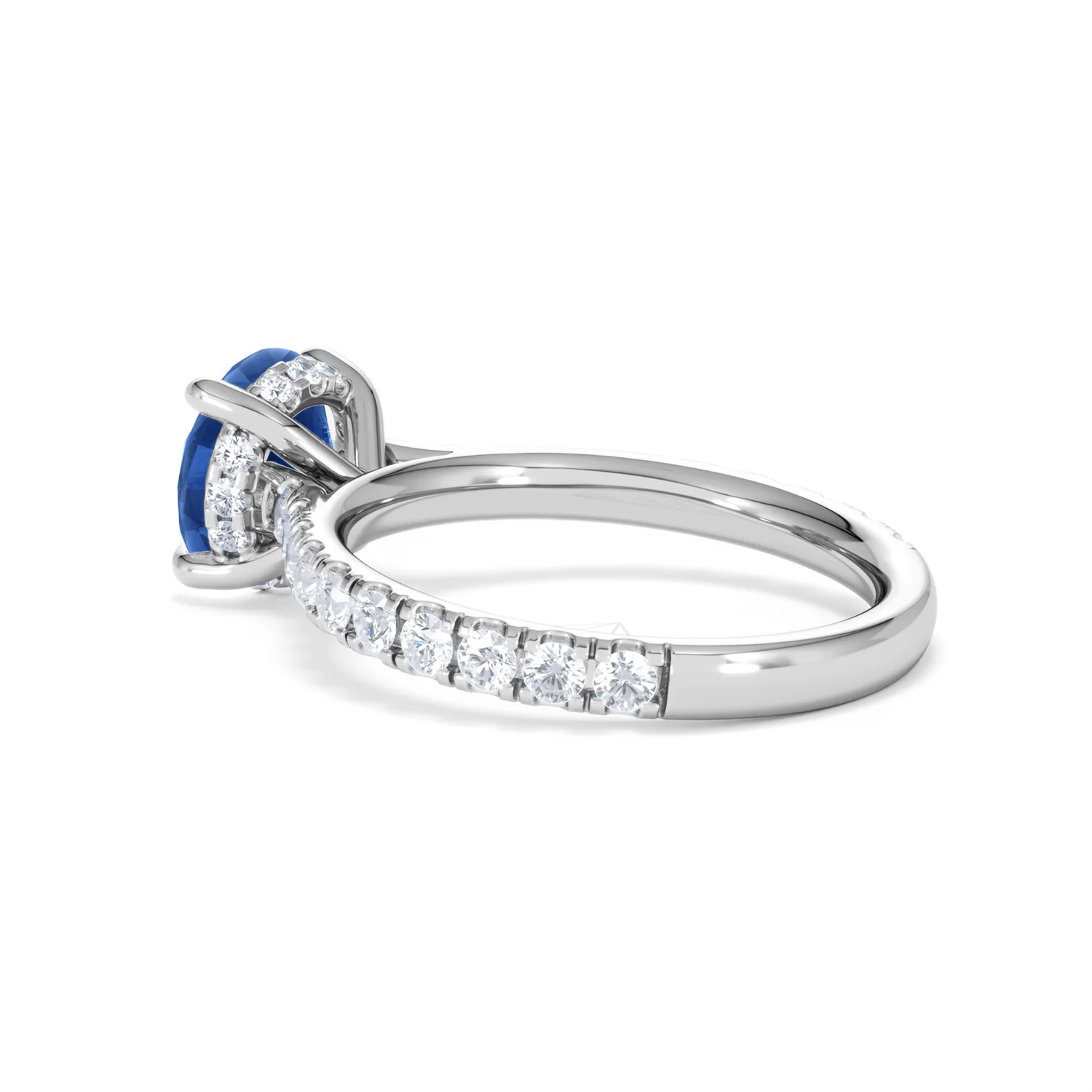 Amora Gem 2.00ct Round Cut Lab Sapphire Hidden Halo Engagement Ring with Side Stones in 18K White Gold - Image 61