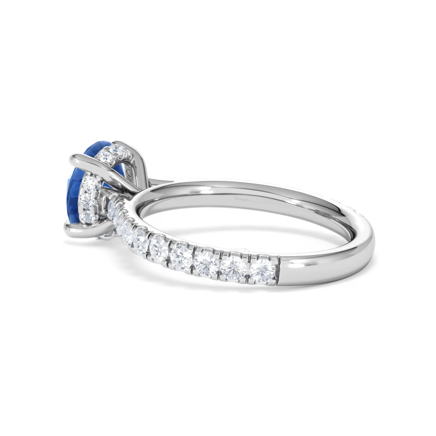Amora Gem 2.00ct Round Cut Lab Sapphire Hidden Halo Engagement Ring with Side Stones in 18K White Gold - Image 62
