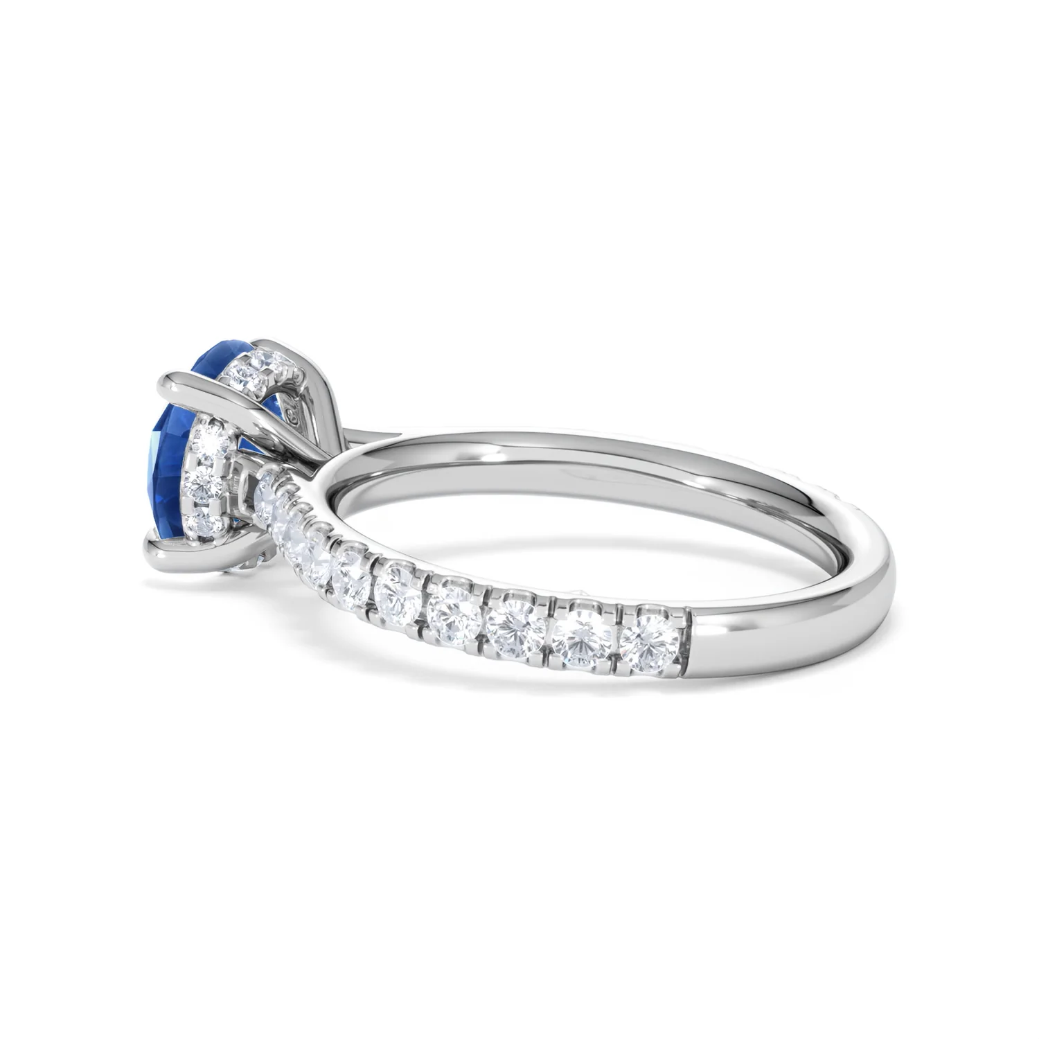 Amora Gem 2.00ct Round Cut Lab Sapphire Hidden Halo Engagement Ring with Side Stones in 18K White Gold - Image 63