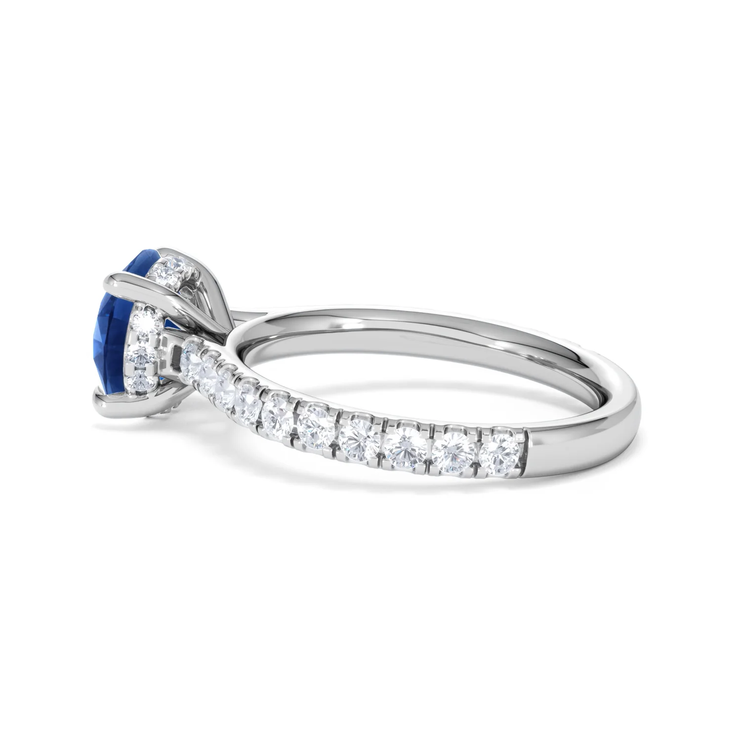 Amora Gem 2.00ct Round Cut Lab Sapphire Hidden Halo Engagement Ring with Side Stones in 18K White Gold - Image 65