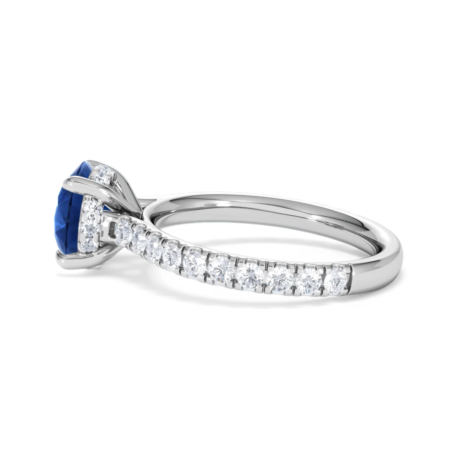 Amora Gem 2.00ct Round Cut Lab Sapphire Hidden Halo Engagement Ring with Side Stones in 18K White Gold - Image 67