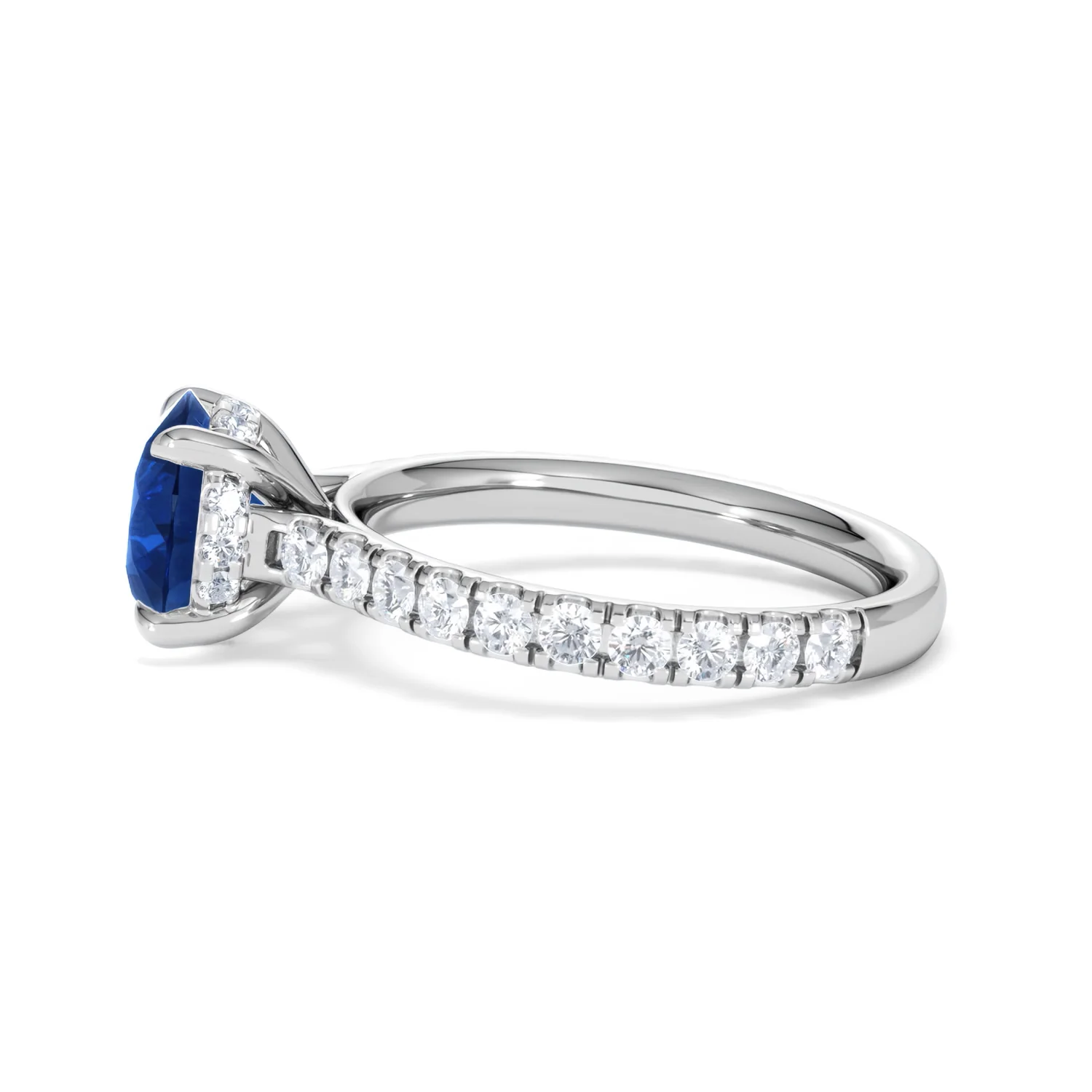 Amora Gem 2.00ct Round Cut Lab Sapphire Hidden Halo Engagement Ring with Side Stones in 18K White Gold - Image 69